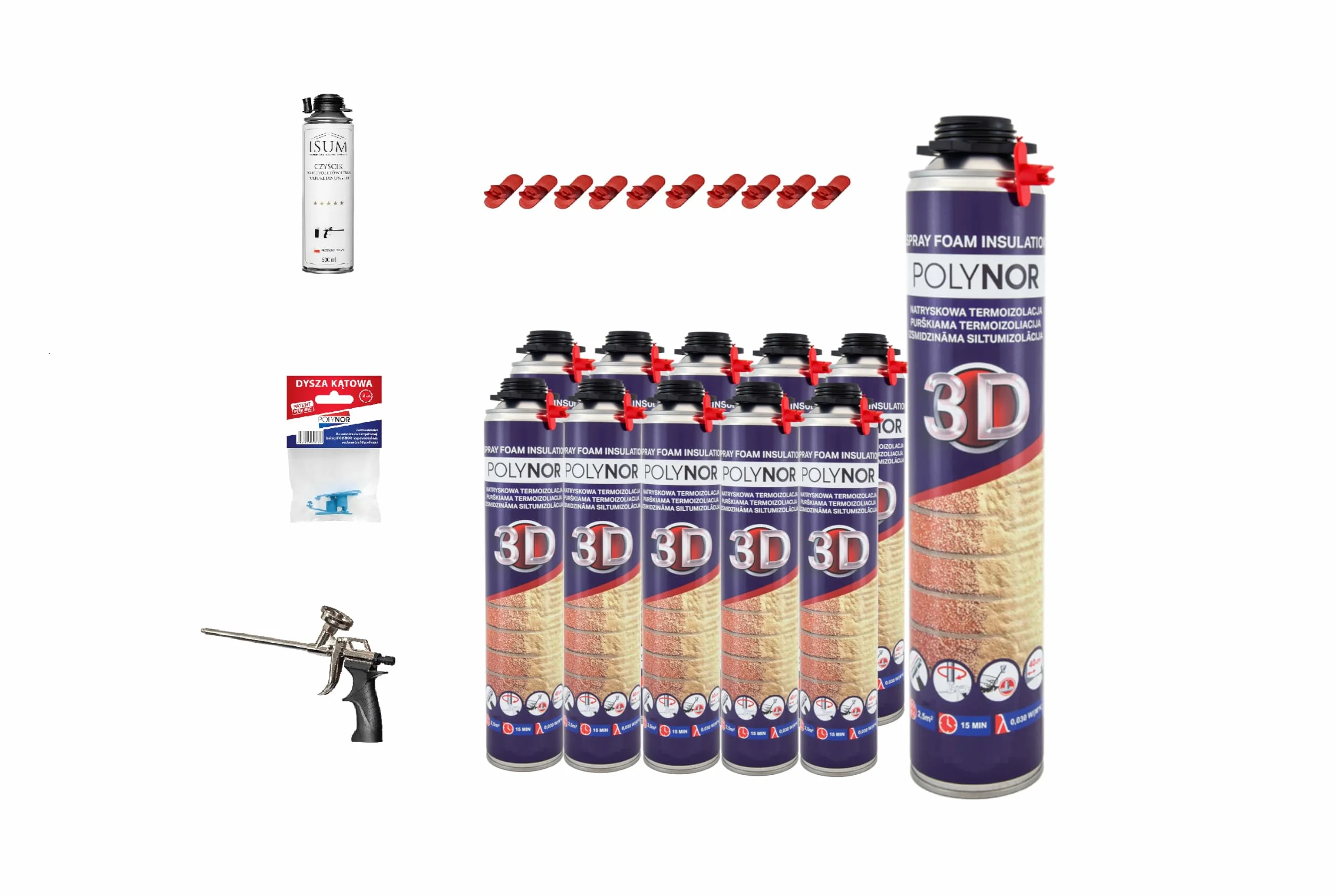 POLYNOR 3D Izolacja Cieplna PUR XXL - 850ml - 10 szt - Pistolet do piany | natryskowa izolacja termiczna, pianka montażowa, poliuretanowa, ociepleniowa, izolacja ścian, dachów, sufitów, rur, aerozol