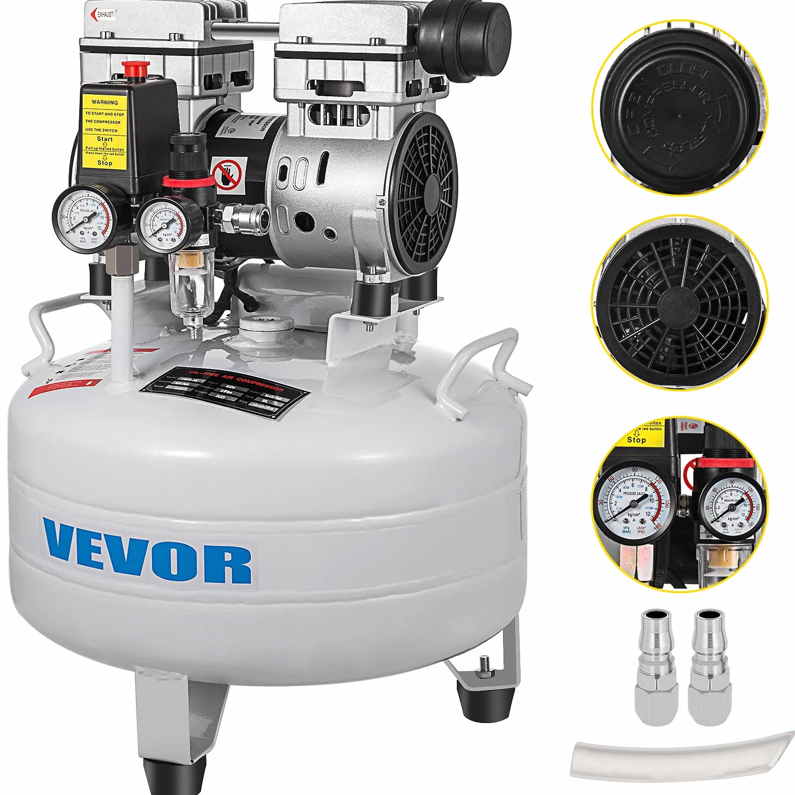 VEVOR Bezolejowa Sprężarka Powietrza 30L, 850W 1,1HP - Pionowa Sprężarka 165L/min, Narzędzie Warsztatowe do Naprawy Domu, Pompowanie Opon