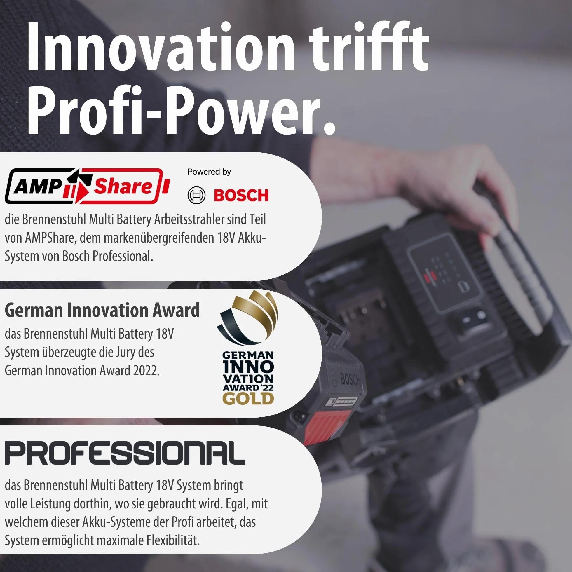 Brennenstuhl Professional Multi Battery 18V System Reflektor LED 4000 MA kompatybilny z akumulatorami 18V od 10 różnych producentów (w tym adapter interfejsu, 40W, 4500lm, IP65, bez akumulatora)