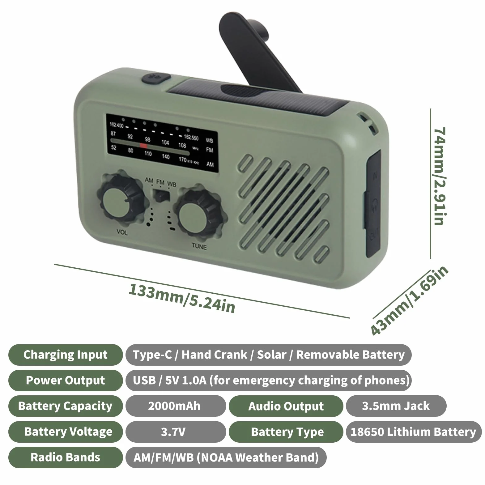 BuyWeek Radio, radio Bluetooth AM FM SW z możliwością ładowania, przenośne radio awaryjne z USB