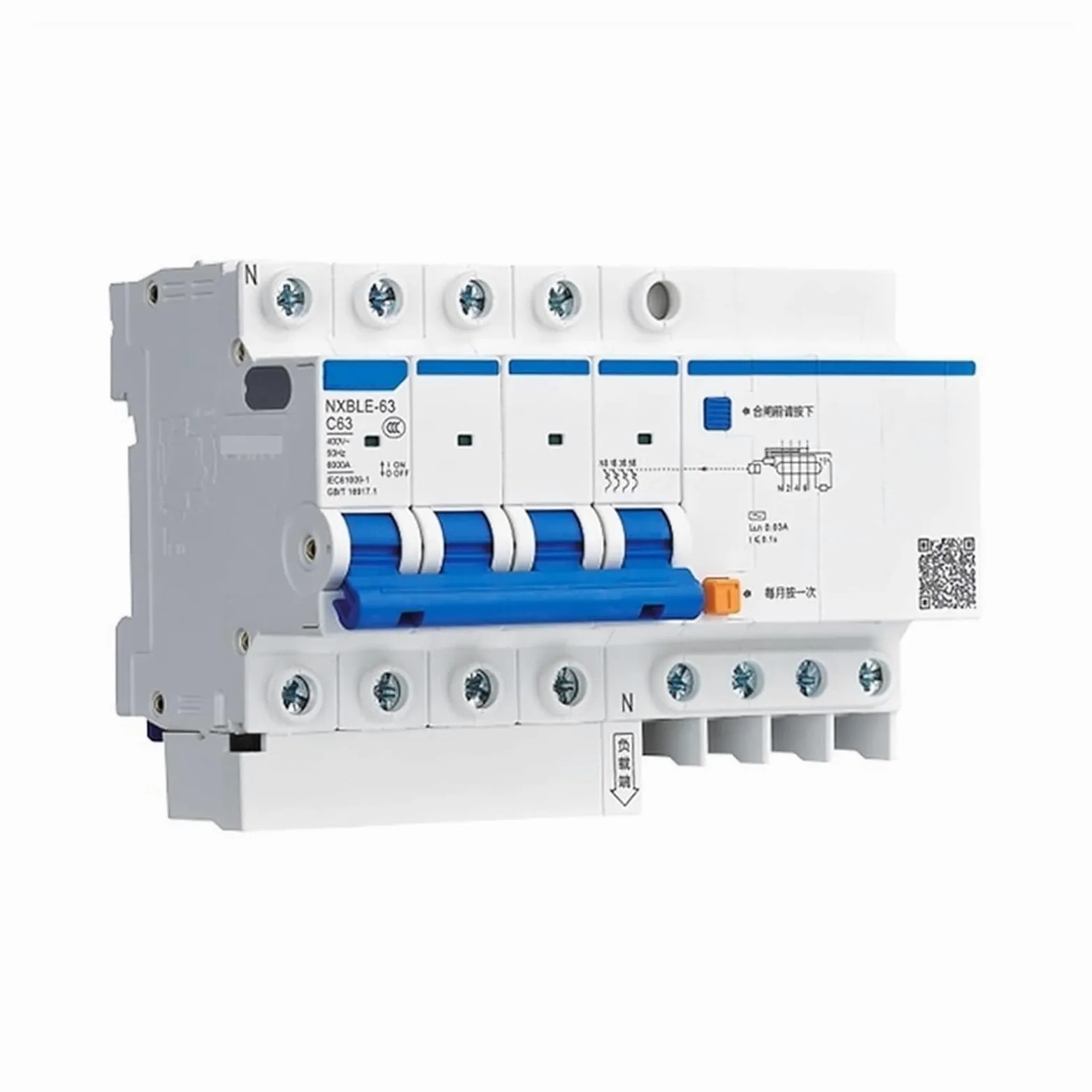 Wyłącznik automatyczny AC230/400V NXBLE32/63/125C typ przeciążenia zwarcie 25 32 40 50 63 80 100 A prąd resztkowy działanie 1 szt. kolor: 1P N rozmiar: NXB (3P N, NXBLE-32 C20)