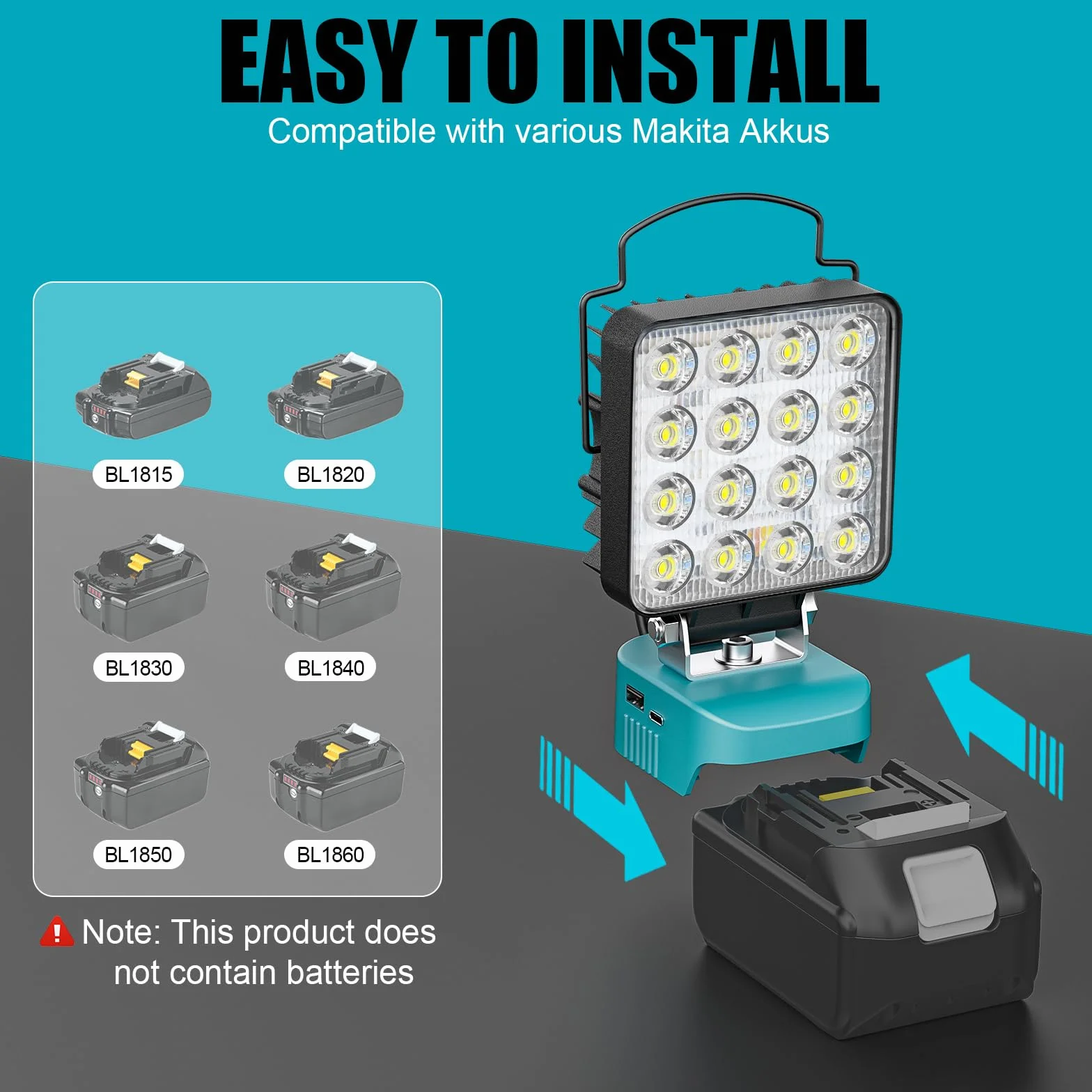 48W Akumulatorowa Lampa LED do Ma-kita 18V - LIVOWALNY 4800LM Ulepszony Podwójny Przełącznik Lampa Bezprzewodowa Reflektor z USB i Typem C na Kemping, Wędrówki Piesze, w Nagłych Wypadkach