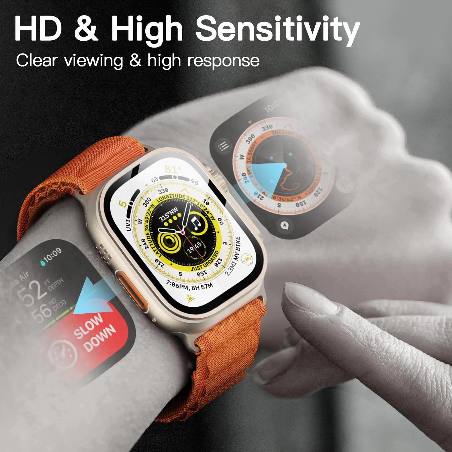 JETech Ochraniacz Ekranu Apple Watch Ultra 3/2/1 49mm Szkło Hartowane Odporny na Zarysowania 3 Sztuki