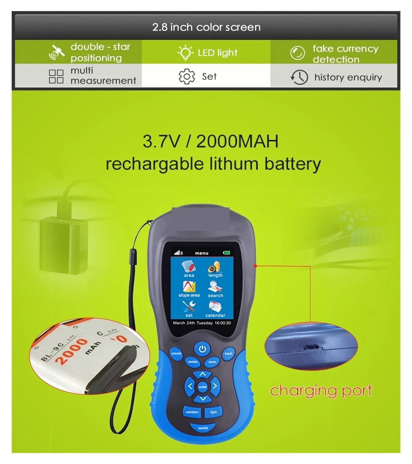 Metr powierzchni ziemi NF-188 GPS Miernik gruntu Kolorowy ekran Urządzenie Sprzęt badawczy Odbiornik Pomiar powierzchni Pomiar gruntu Narzędzia sieciowe Pomiar odległości, powierzchni i objętości