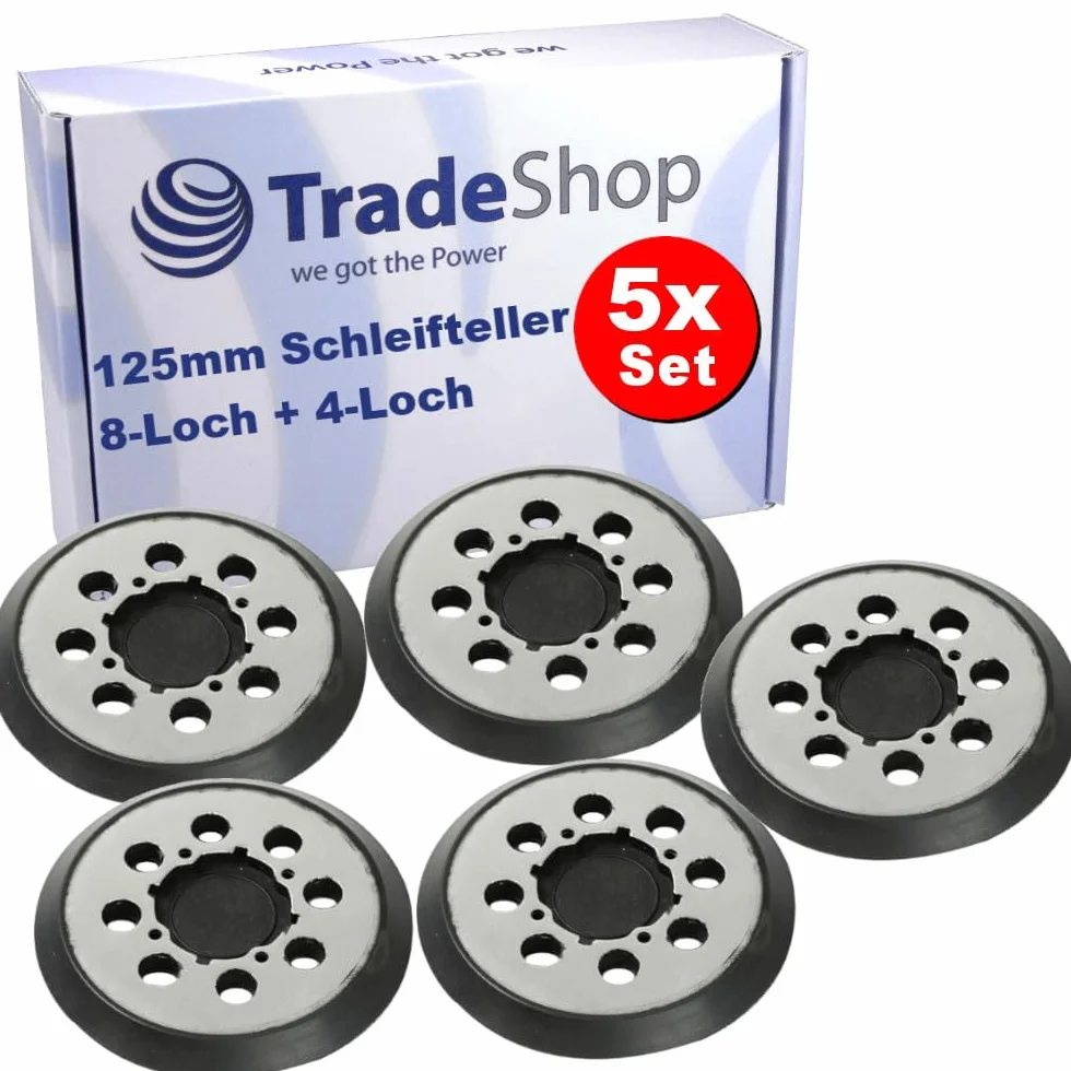 5 x Trade-Shop 8-otworowy + 4-otworowy talerz szlifierski na rzep Ø 125 mm z metalowym spodem kompatybilny z Dewalt DCW 210 D1R zastępuje N329079