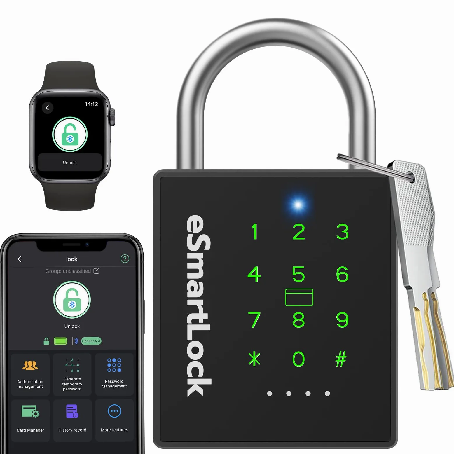 Kłódka szyfrowa z kodem numerycznym NFC RFID eLinkSmart odporna na warunki atmosferyczne, do dużych obciążeń, zamek szyfrowy do szafki, ogrodzenia, 1000 użytkowników aplikacji na telefony komórkowe