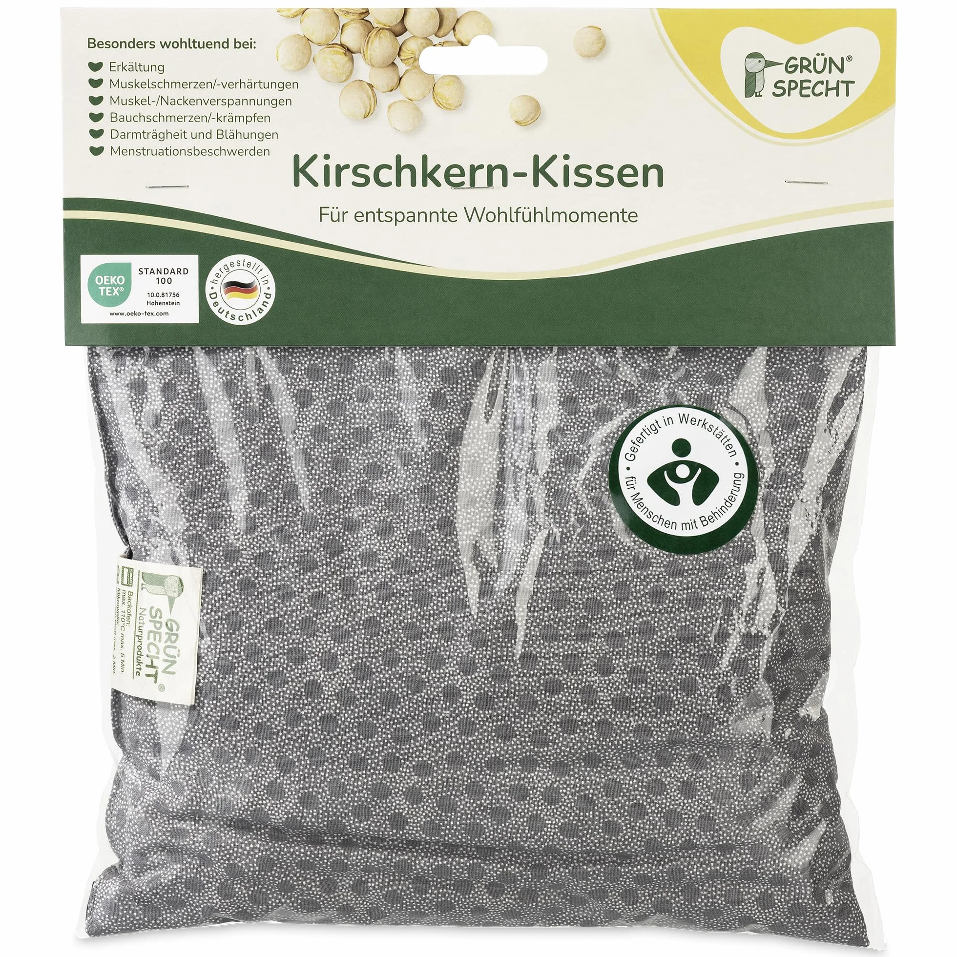 Grünspecht Naturprodukte 110-V5 Poduszka Termofor z Wypełnieniem z Pestek Wiśni, 22 x 24 cm, Szary