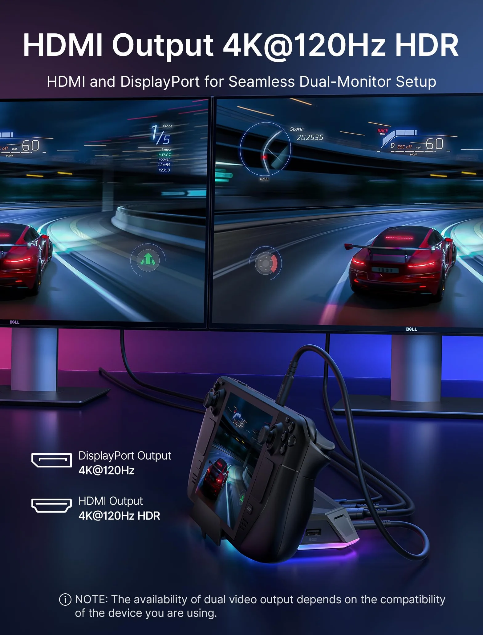 JSAUX Stacja dokująca RGB 12 w 1 do Steam Deck OLED, ROG Ally, Legion Go, 4K 120 Hz HDMI, DisplayPort, Gigabit Ethernet, USB C 3.2, USB A 3.2/2.0, SD/TF, 3.5 mm