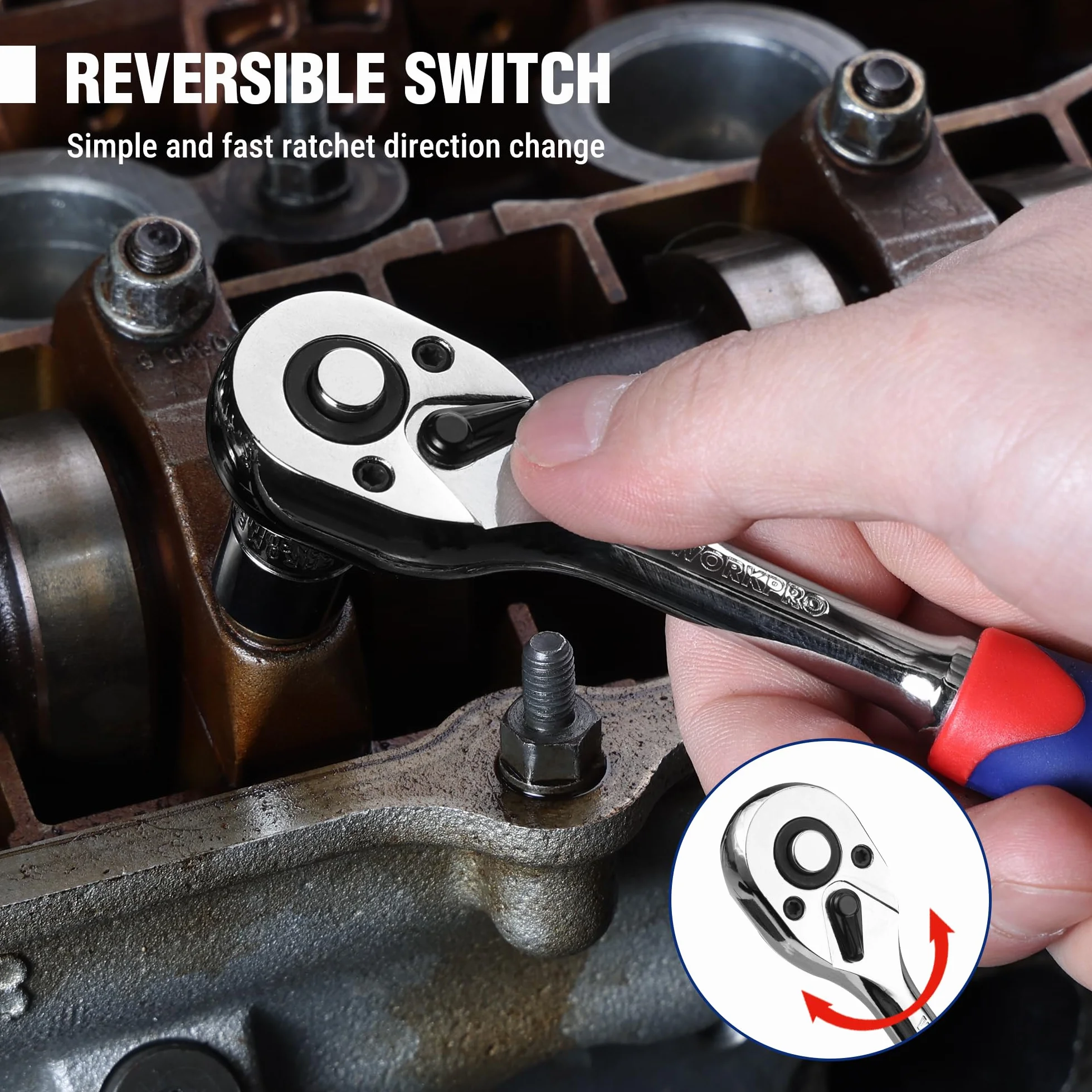 Workpro Zestaw kluczy grzechotkowych 1/4" z 72 zębami i nasadkami Cr-V, 14 sztuk