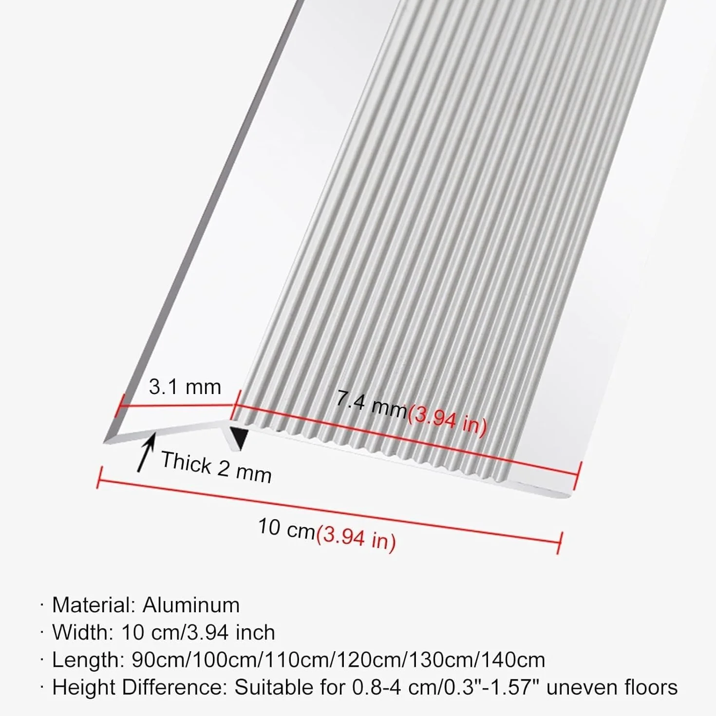 Progi aluminiowa listwa przejściowa do podłogi, bardzo szeroka 10 cm reduktor, rampa progowa, do drzwi laminowanych (złoty, 110 cm)