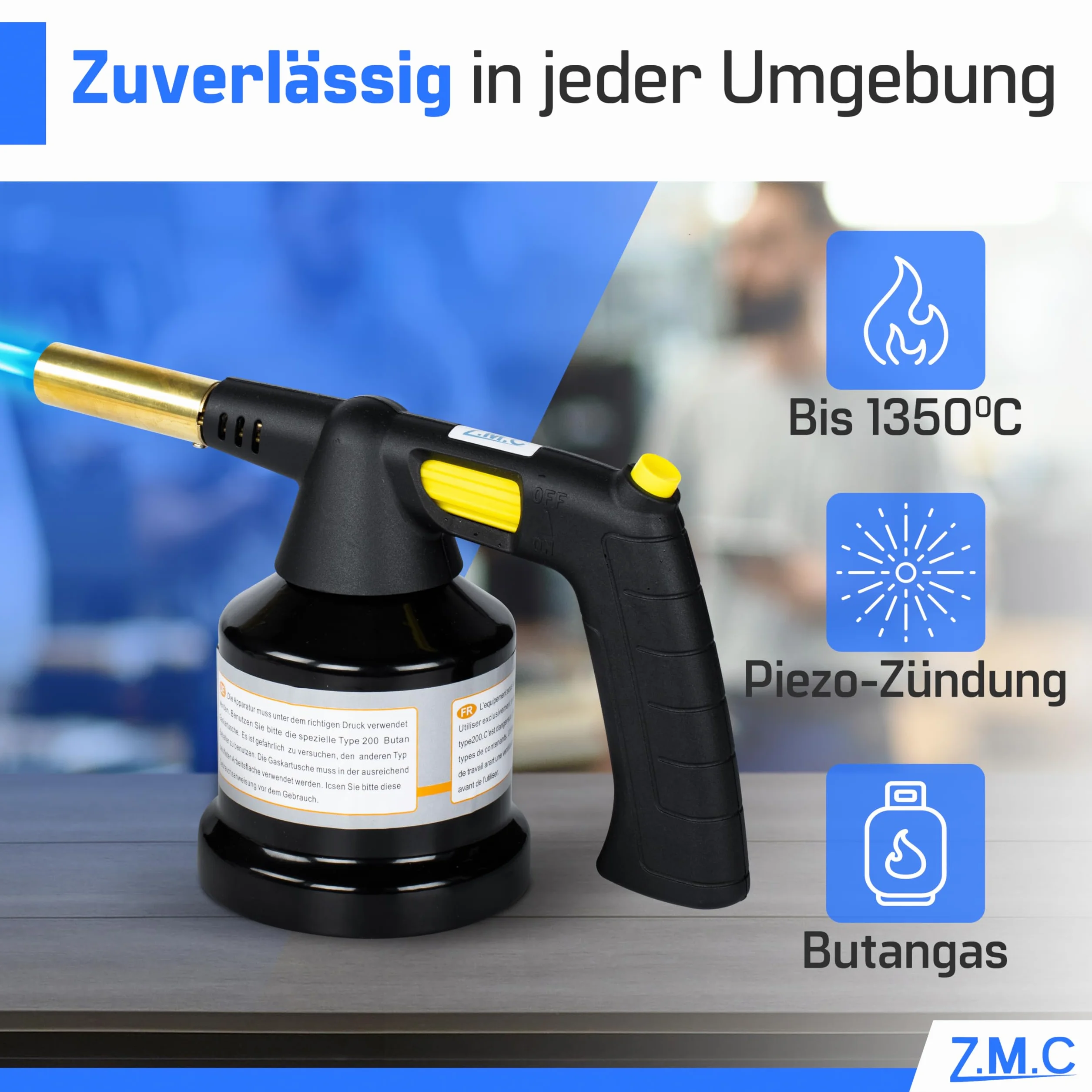 Z.M.C Palnik gazowy 1,3 kW + 4 wkłady Bunsena 190 g, do 1350°C, możliwość lutowania, regulowana kuchenka zapłonowa
