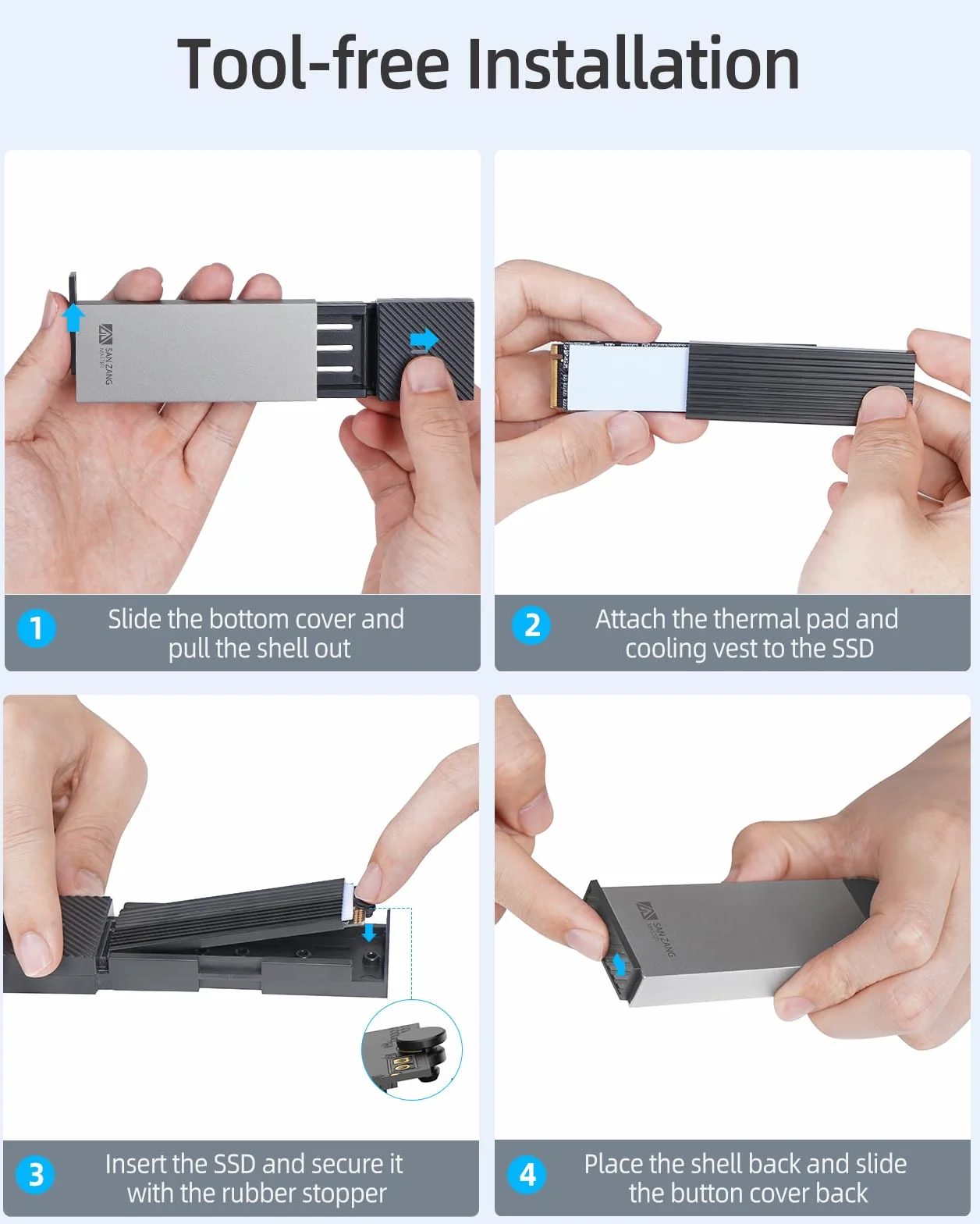 SANZANG M.2 NVMe obudowa SSD z transmisją 10 Gbit/s, USB 3.2 NVME SSD adapter do obudowy 2230 2242 2260 2280 M.2 PCIe NVMe M-Key & M+B Key SSD (bez użycia narzędzi, typ C na A)