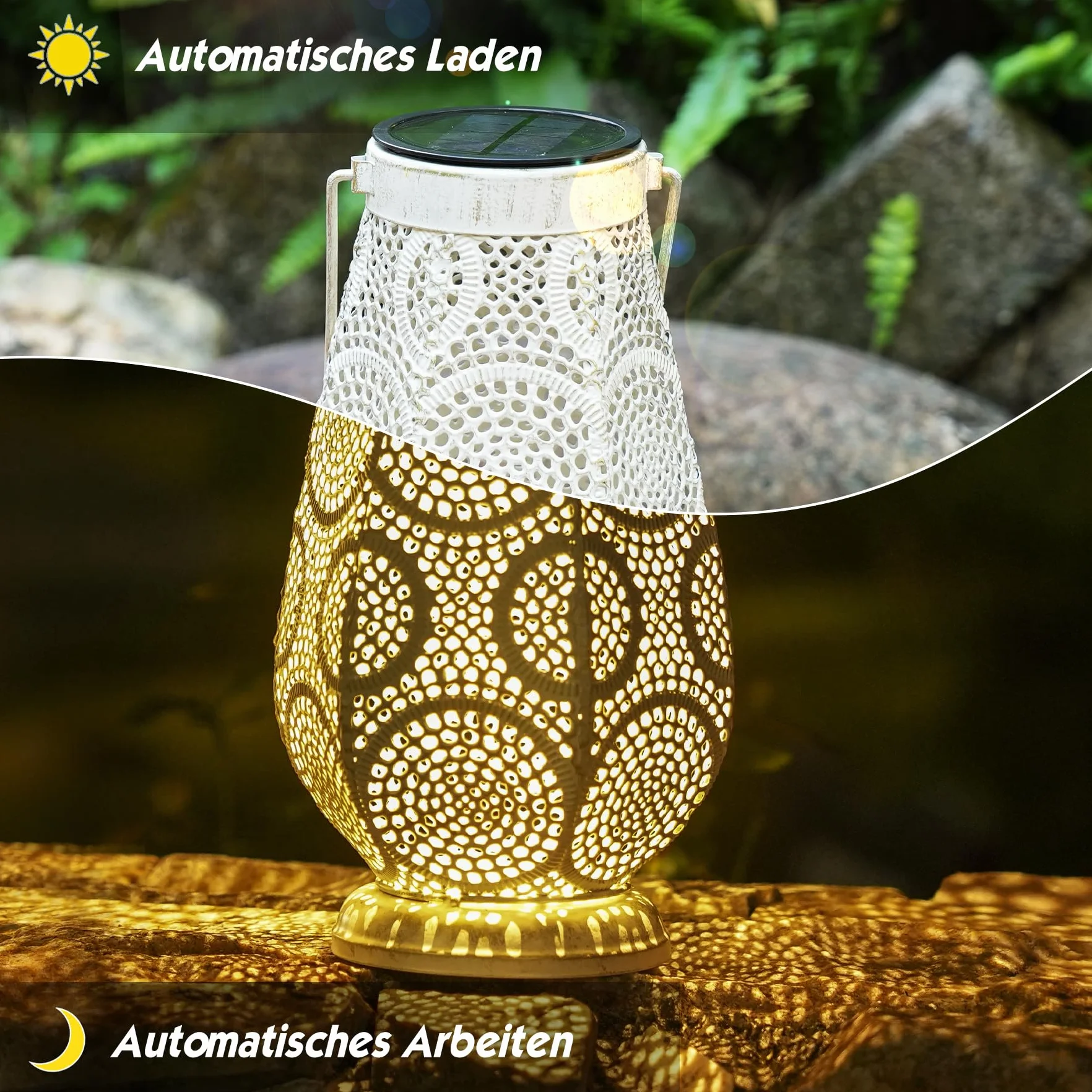 Latarnia solarna LED do użytku na zewnątrz, duża, metalowa lampa solarna do zawieszenia na zewnątrz