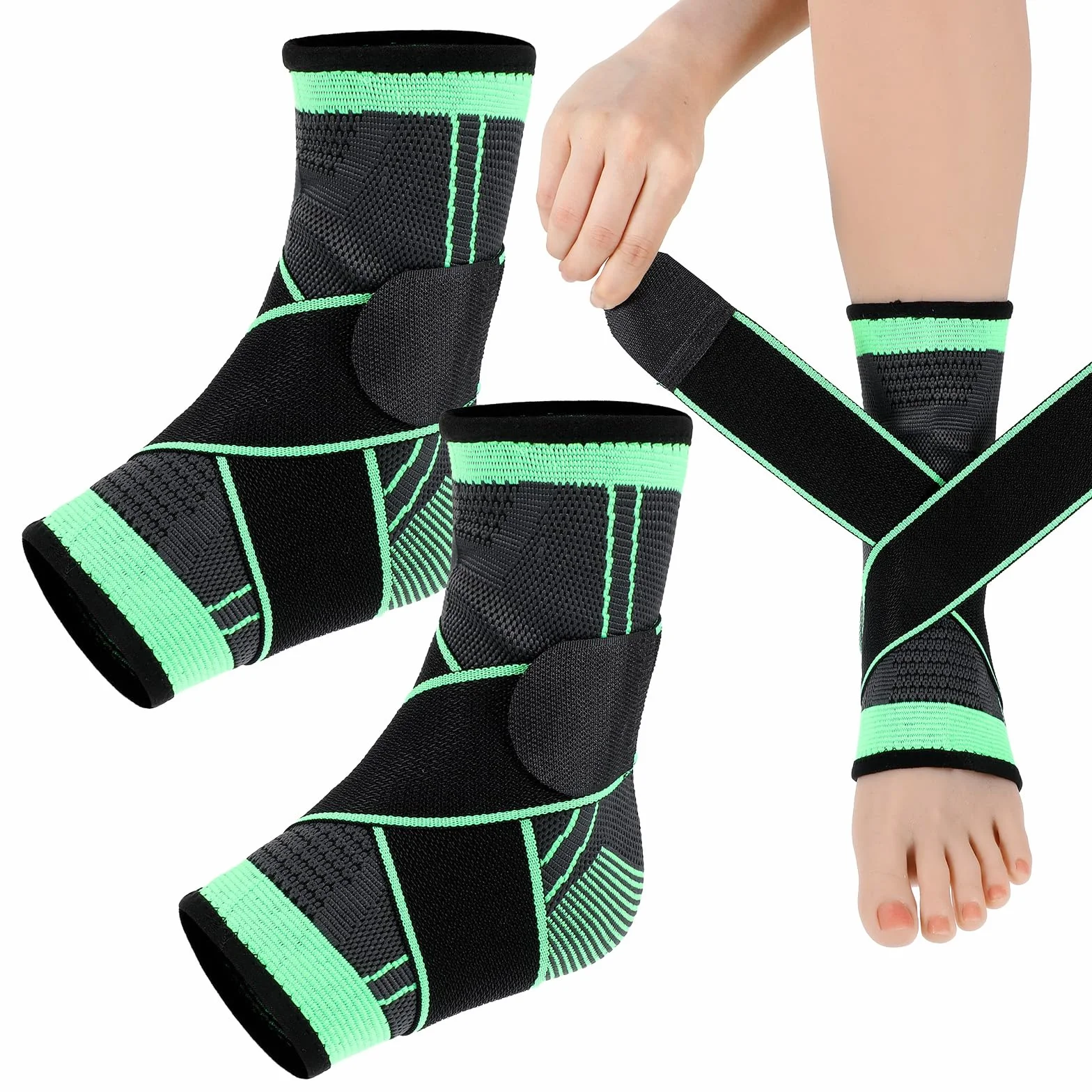 CIATBYYJ 1 para bandaży na kostkę, profesjonalny bandaż na kostkę, z zapięciem na rzepy, unisex (zielony, do rozmiarów butów UE 33-36)