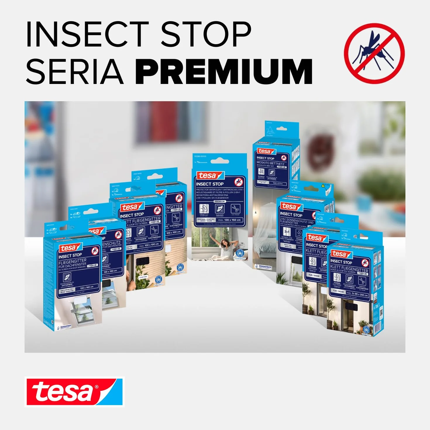 tesa INSECT STOP 2-in-1 Sun Protect and Fly Screen Premium for Windows - siatka z ochroną przeciwsłoneczną, bez wiercenia, antracyt-metalik - 130 x 150 cm
