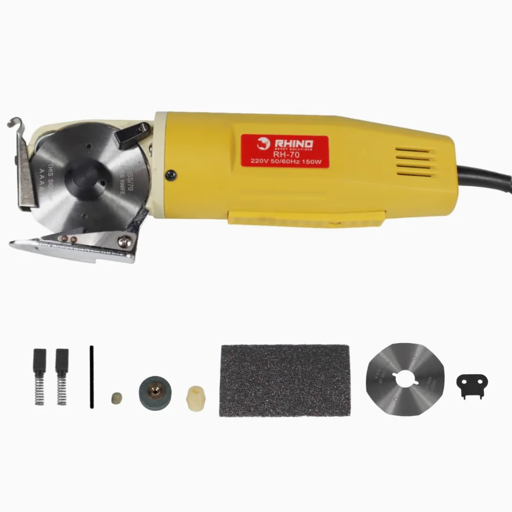 RHINO Smart Solutions RH-70 Elektryczny przemysłowy nóż do tkanin z ostrzem 70 mm i maksymalną grubością cięcia 25 mm | Elektryczny nóż do rękodzieła, tkanin, skóry | Proste cięcie i krzywe