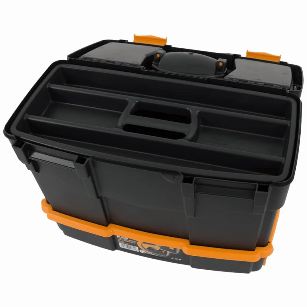 Walizka na narzędzia z polipropylenu 420 x 220 x 340 mm, czarno-żółta, zamykana skrzynka narzędziowa z przezroczystą pokrywą, organizer na śruby i gwoździe