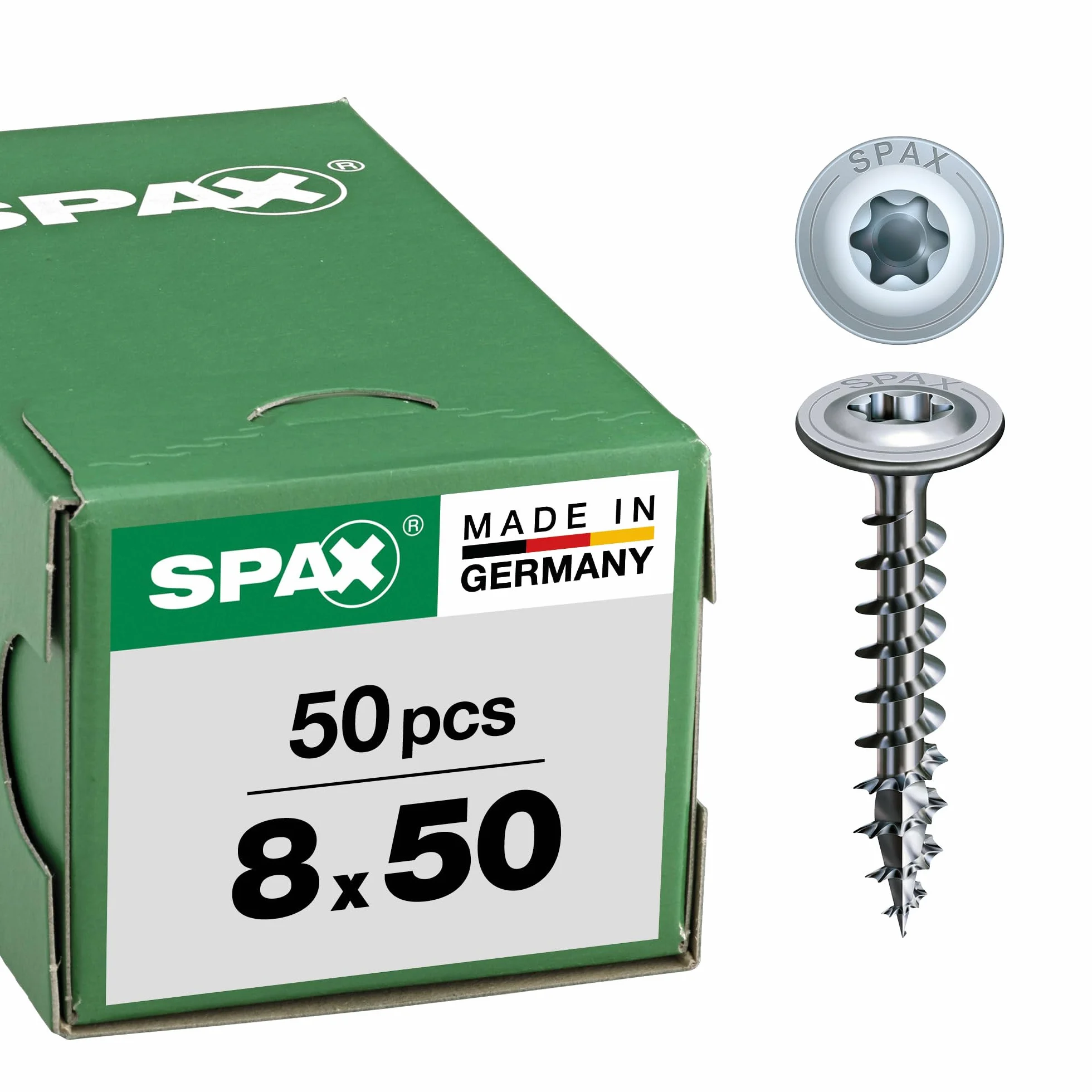SPAX - Wiadro drewniane, 8,0 x 50 mm, 50 sztuk, głowica talerza, T-STAR plus, 4CUT, pełny gwint, WIROX P5J C4-0251720800505