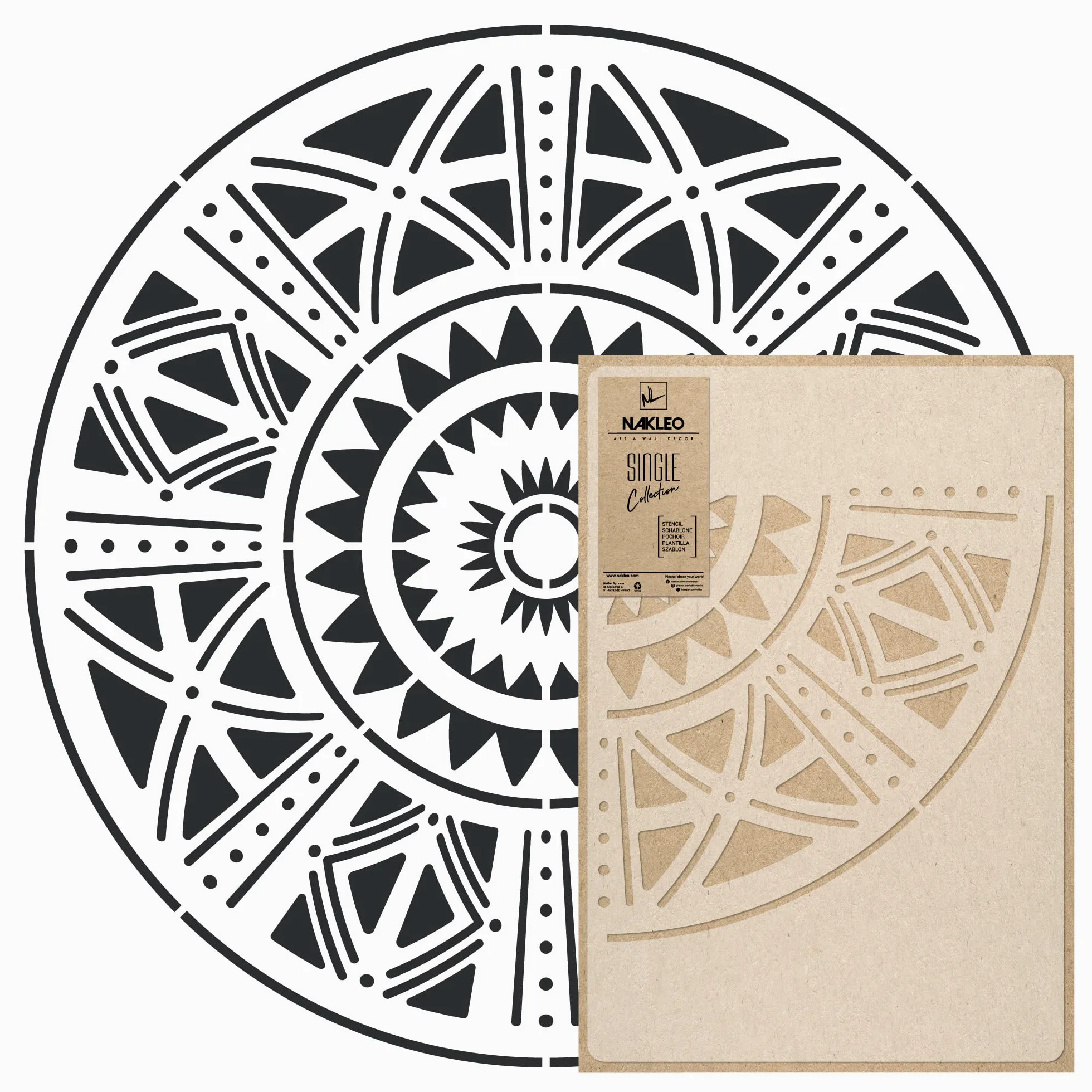 NAKLEO Mandala Szablon Malarski do Malowania Ścian Duży, 110 cm Mandala Afrykańska Etniczne Geometryczny, Wielorazowy Wielokrotny Plastik, Wzór DIY Dom Dekoracje, Papier Ściany Tkaniny Drewno Meble