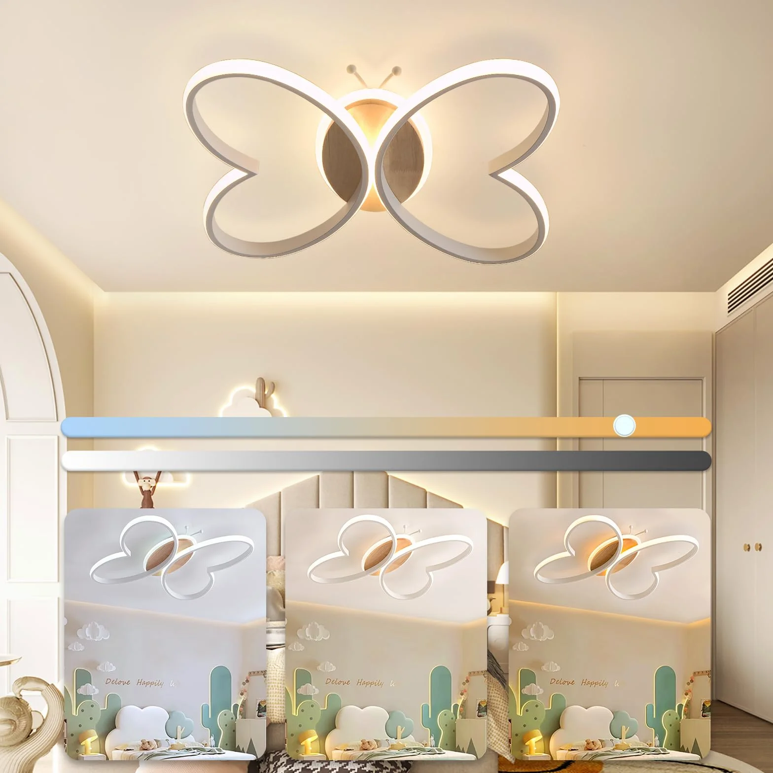 Lampa sufitowa LED 50 W, 5000 lm, do pokoju dziecięcego, żyrandol dziecięcego z pilotem zdalnego sterowania, 38 cm, kreatywna lampa sufitowa Butterfly do salonu, sypialni, pokoju