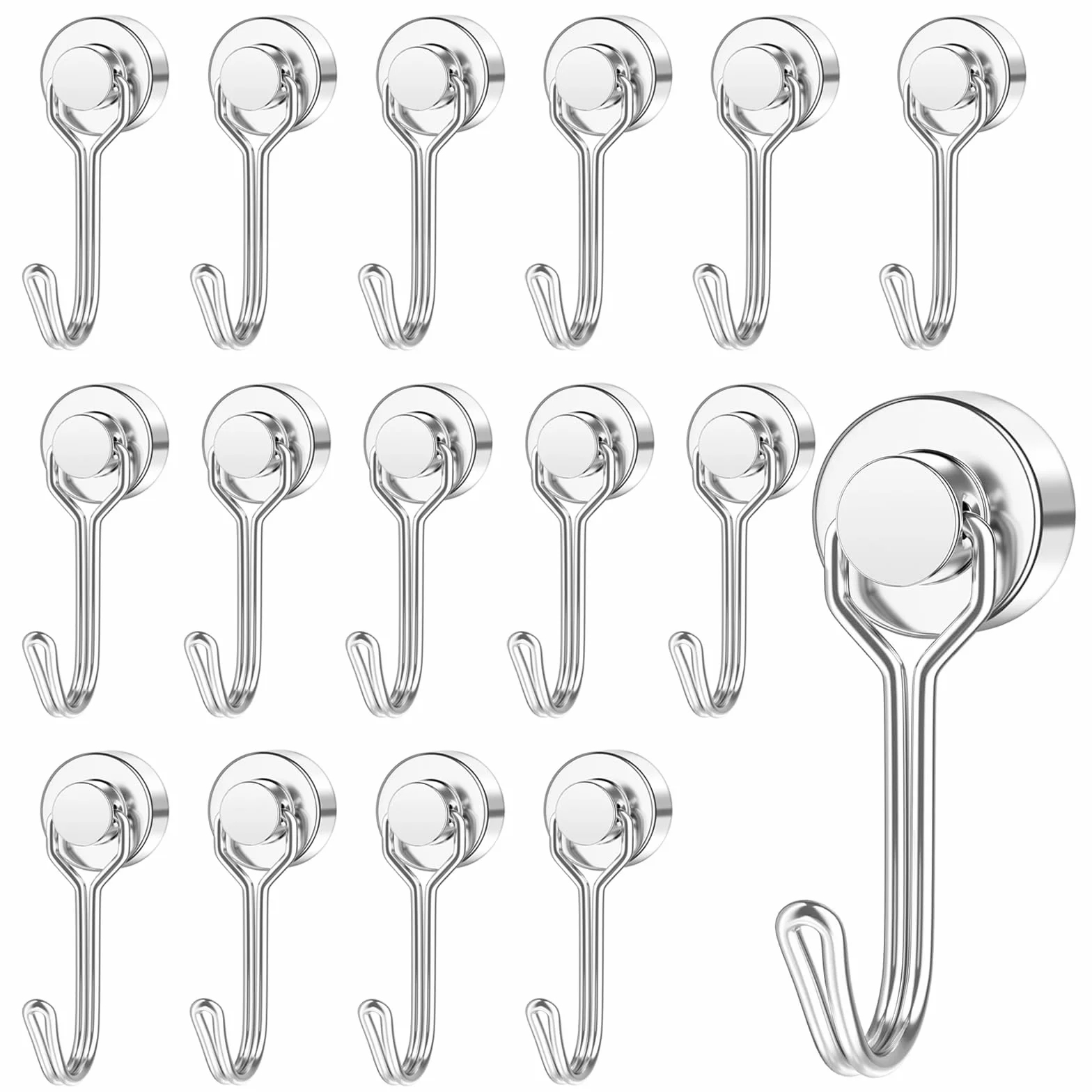 FINDMAG hak magnetyczny, 16 szt. mocne magnesy neodymowe z obrotowym zawieszeniem o sile ponad 13,6 kg, hak magnetyczny do wycieczek, mocny magnes z hakiem do zawieszania, do garażu, kuchni, kempingu