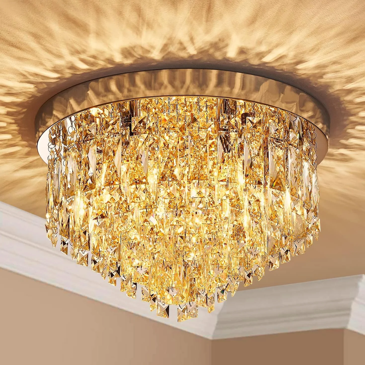 Saint Mossi 21013 nowoczesny kryształowy żyrandol krople deszczu, lampa sufitowa do salonu, H30 X D30cm, 7 gniazd E14
