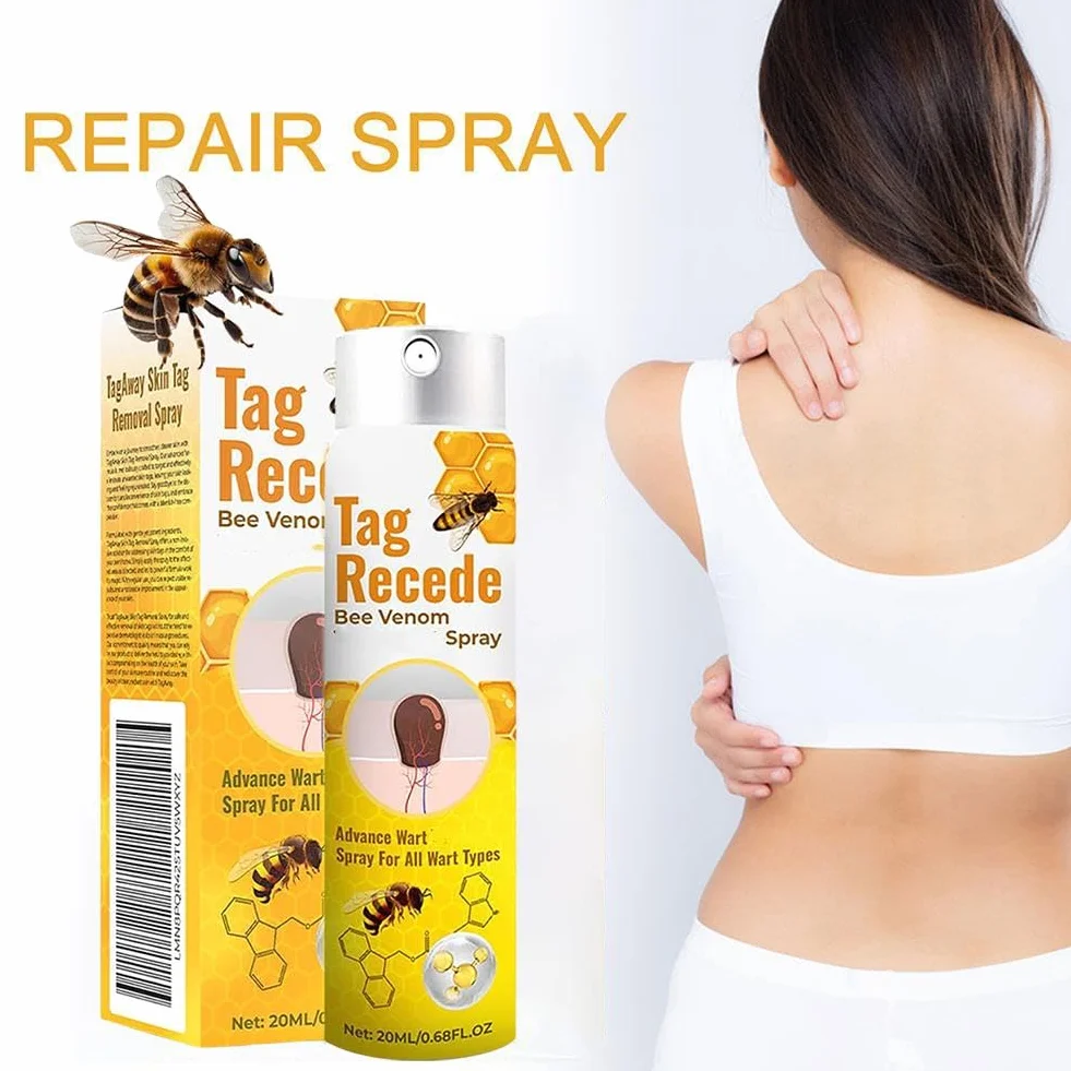 Tag Recede Bee Venom, spray do usuwania brodawek i znaczników jadu pszczół, spray do usuwania jadu pszczelego dla kobiet i mężczyzn, 20 ml/szt