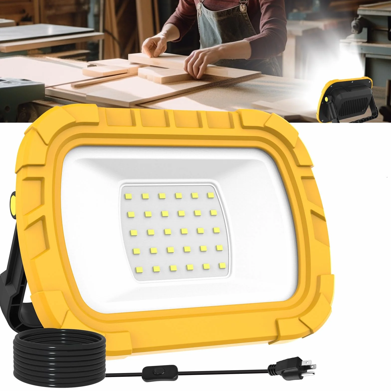 T-SUNiceM Oświetlenie robocze LED, 1100 lm, 6500 K, przenośne oświetlenie robocze, stojak obrotowy i uchwyt, przewód 1,8 m z wtyczką, oświetlenie LED z haczykiem dla oficjalnego