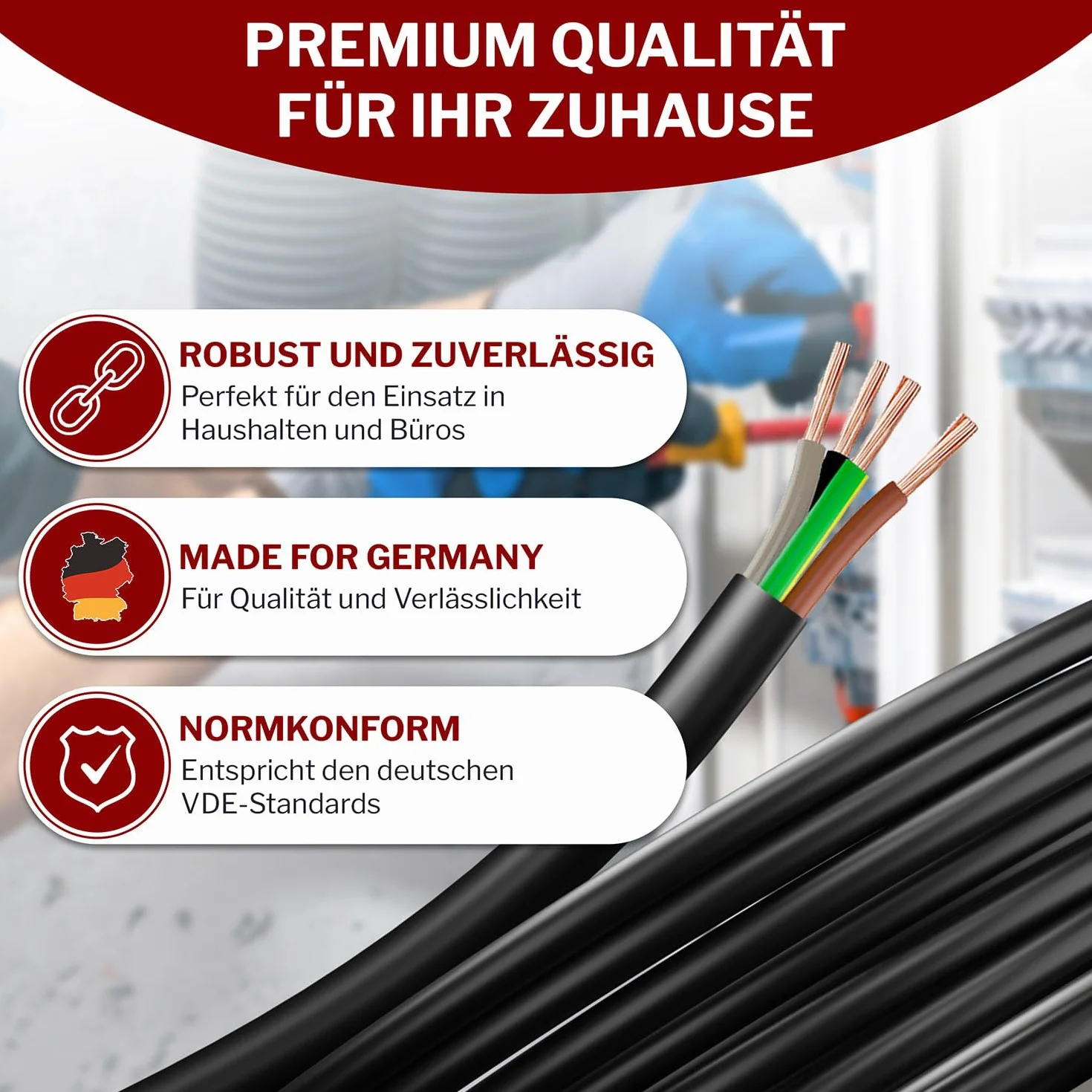 MAS Premium Przewód węża z tworzywa sztucznego H05VV-F 2, 3, 4 lub 5 x 0,75; x1; x1,5 lub x2,5 elastyczny przewód, kabel do urządzeń (H05VV-F 4G1,5SW, 30 m)