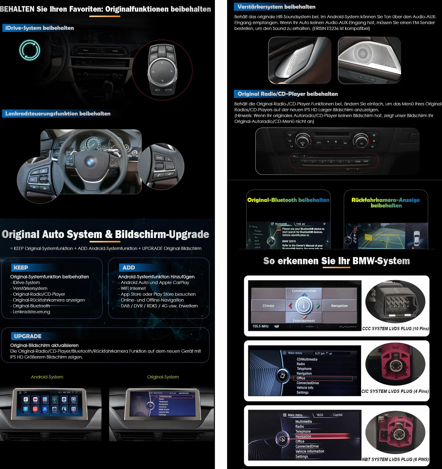 Erisin Qualcomm 10,25 cala 8-rdzeniowy 4 GB + 64 GB Android 13 radio samochodowe Bluetooth z GPS do BMW X1 E84 (2009-2015) CIC, bezprzewodowy system CarPlay Android Auto WiFi DAB+ IPS USB DSP iDrive