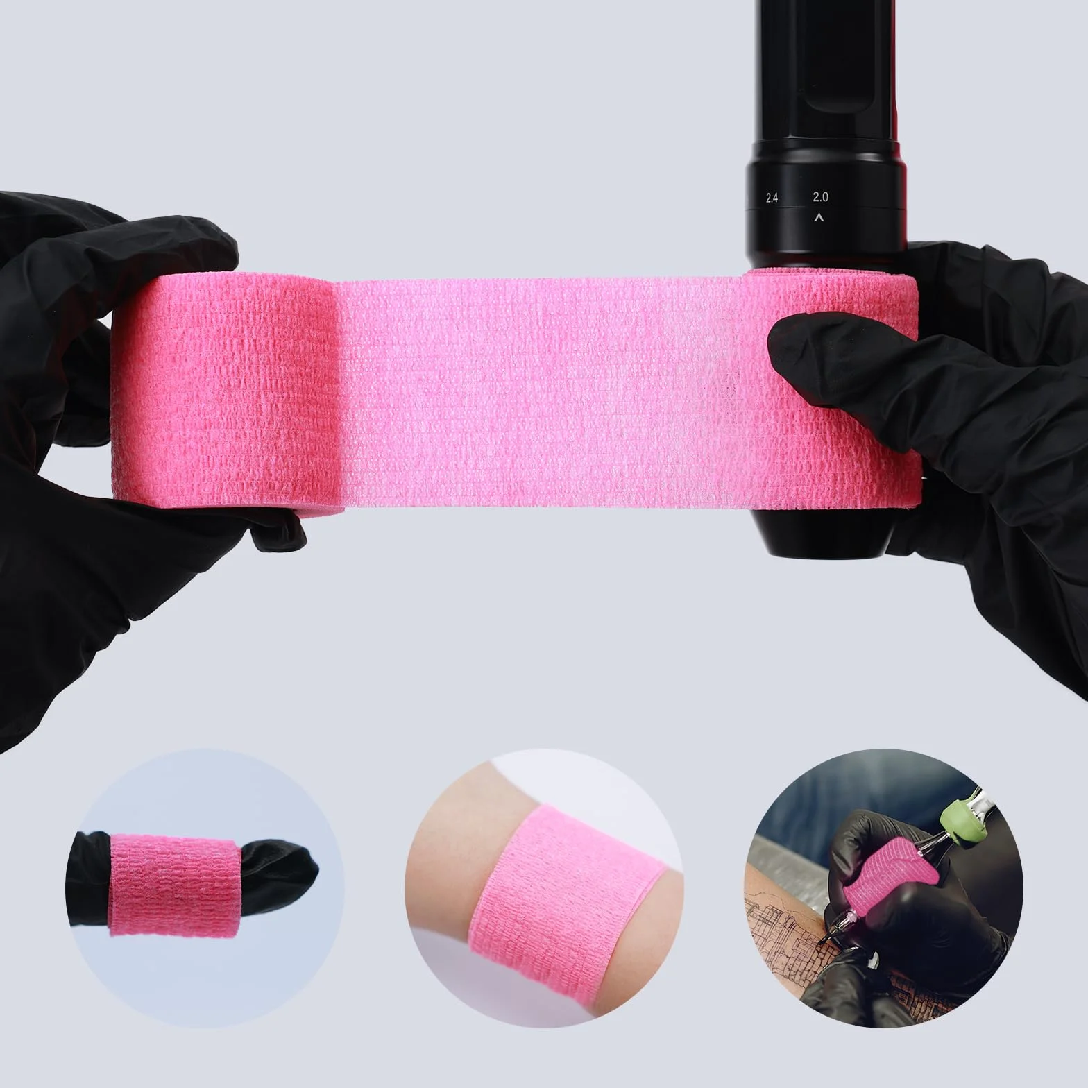 EZ Tattoo Taśma Grip – 12 sztuk (5 cm x 4,5 m) samoprzylepna taśma do obrzęków nadgarstka i skręcenia kostek, jednorazowa rolka do tatuażu (różowa)