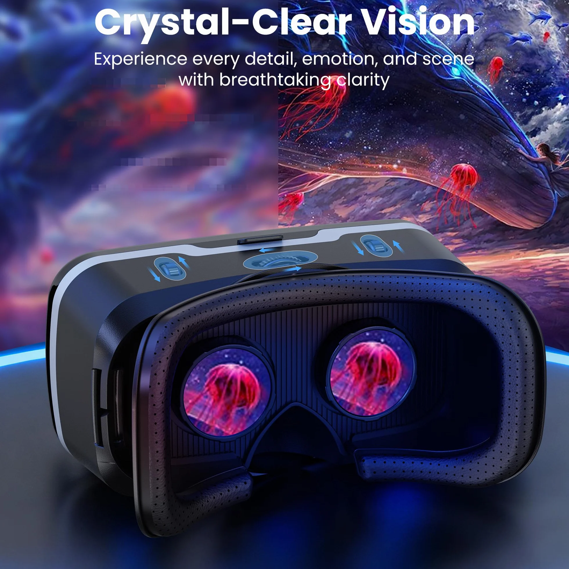 Okulary 3D VR z soczewkami HD antyrefleksyjne do smartfonów iOS Android 4,7-6,8"