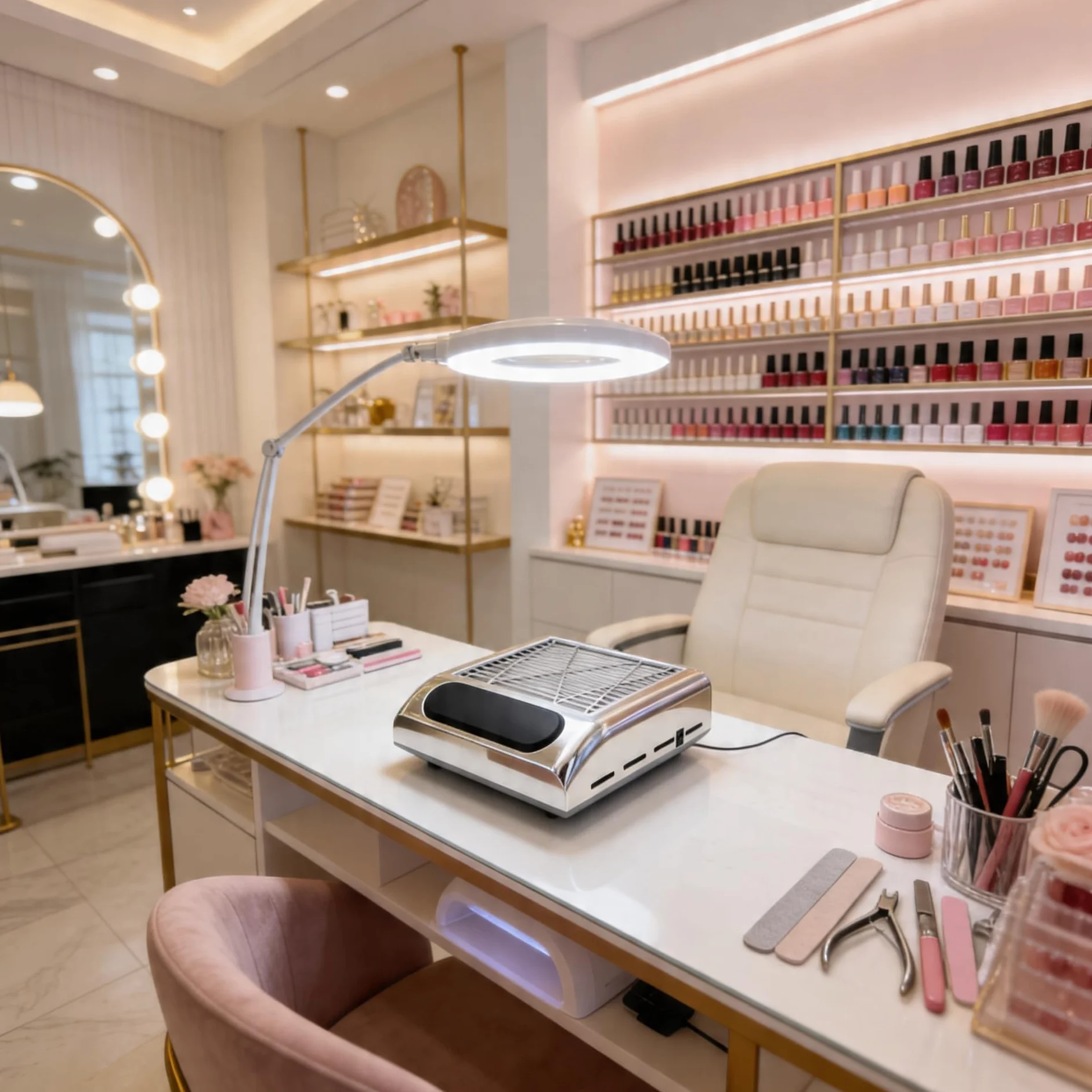 Pochłaniacz Pyłu do Paznokci 80W, Bezworkowy, Filtr Kasetowy, do Manicure, Srebrny, do Domu i Salonu