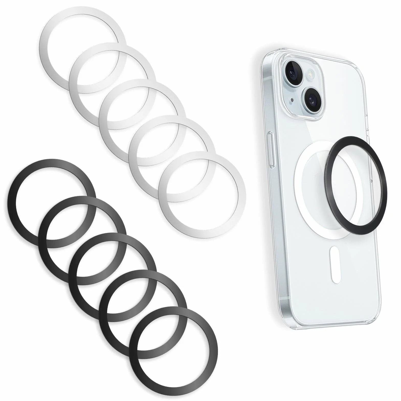 JJUNW 10 sztuk metalowych pierścieni z naklejką, samoprzylepne, magnetyczne pierścienie na telefon komórkowy, kompatybilne z ładowarką magnetyczną, pierścień metalowy do samochodu, uchwyt na telefon