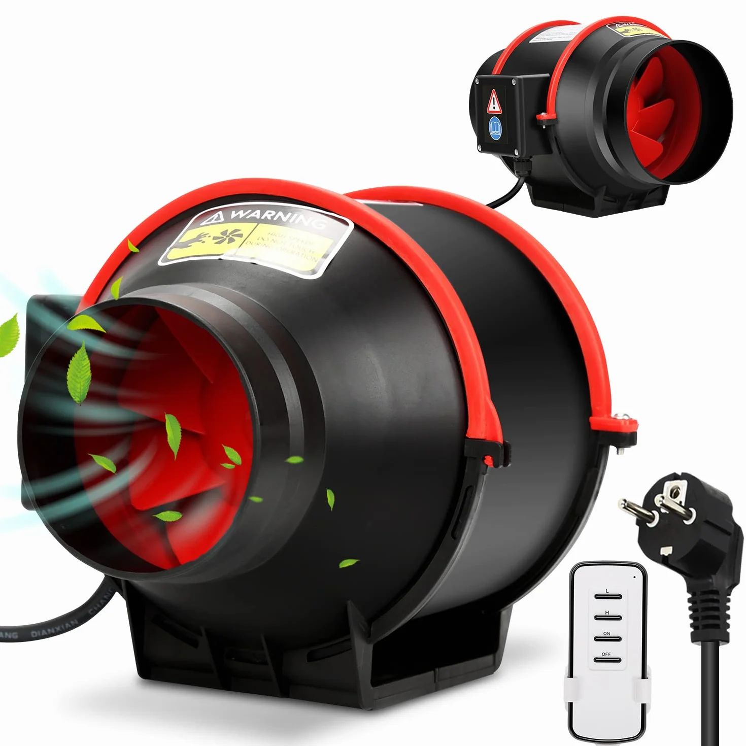 Ikodm 100 mm regulowany wentylator rurowy, 320 m³/h, cichy, z pilotem zdalnego sterowania, wtyczka UE do łazienki, WC, kuchni, szklarni, namiotu, garażu