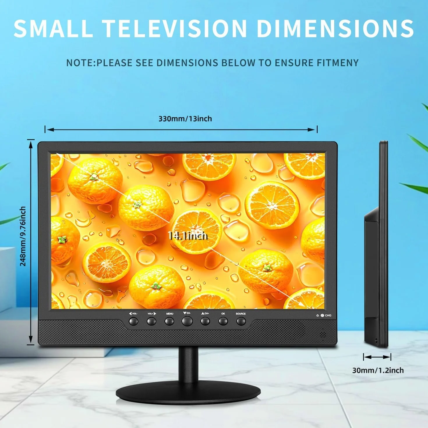 KCR 14,0-calowy cyfrowy przenośny telewizor DVB-T2, Freeview, ponownie ładowalny akumulator, złącze USB, złącze słuchawkowe, pilot zdalnego sterowania, wejście AV, wejście HDMI