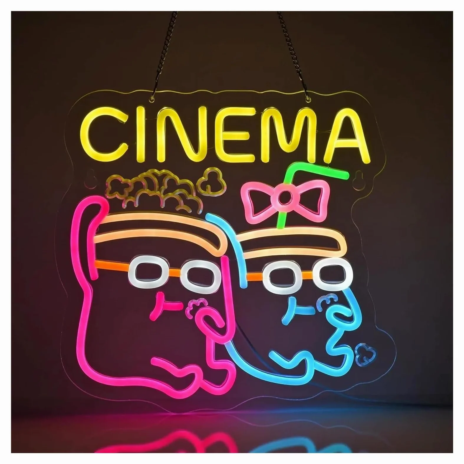 Wiszące neony artystyczne Neon"Cinema"USB Możliwość Przyciemniania Światła Do Komercyjnego Kina Domowego Film Dekoracja Pokoju Business Bar 12.5x13in