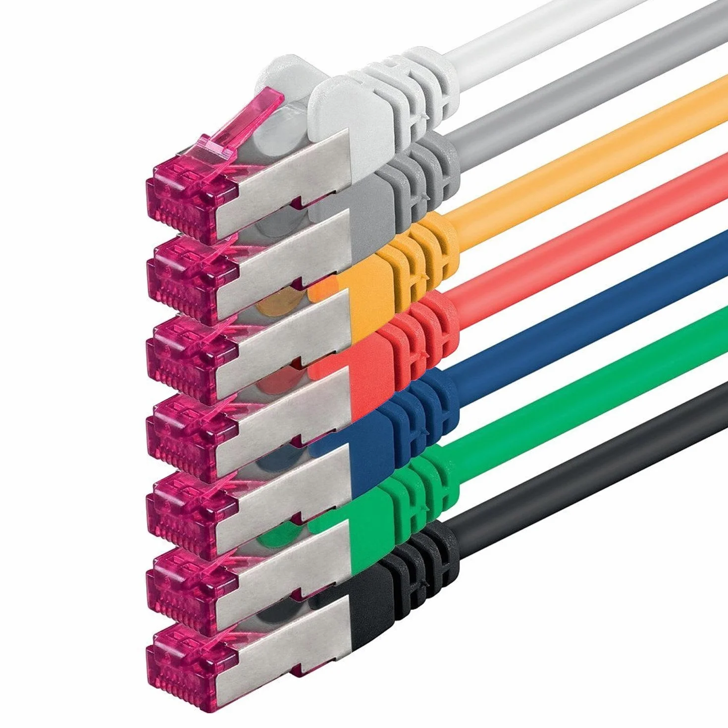 0,25 m - CAT6a - Kabel sieciowy 7 kolorów - 7 sztuk CAT 6a S-FTP podwójnie ekranowany PIMF 500 MHz bezhalogenowy kabel krosowy kompatybilny z CAT5 CAT6 CAT7 CAT8 10GBASE-T - 10000 Mb/s do przełącznika, routera, modemu, punktu dostępu, paneli krosowniczych
