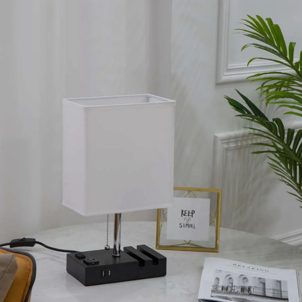 Lampa stołowa z funkcją ładowania, złącze USB A+C, lampki biurkowe, lampki do czytania, abażur lniany, metalowa podstawa, lampki nocne z włącznikiem, sypialnia, salon, biała