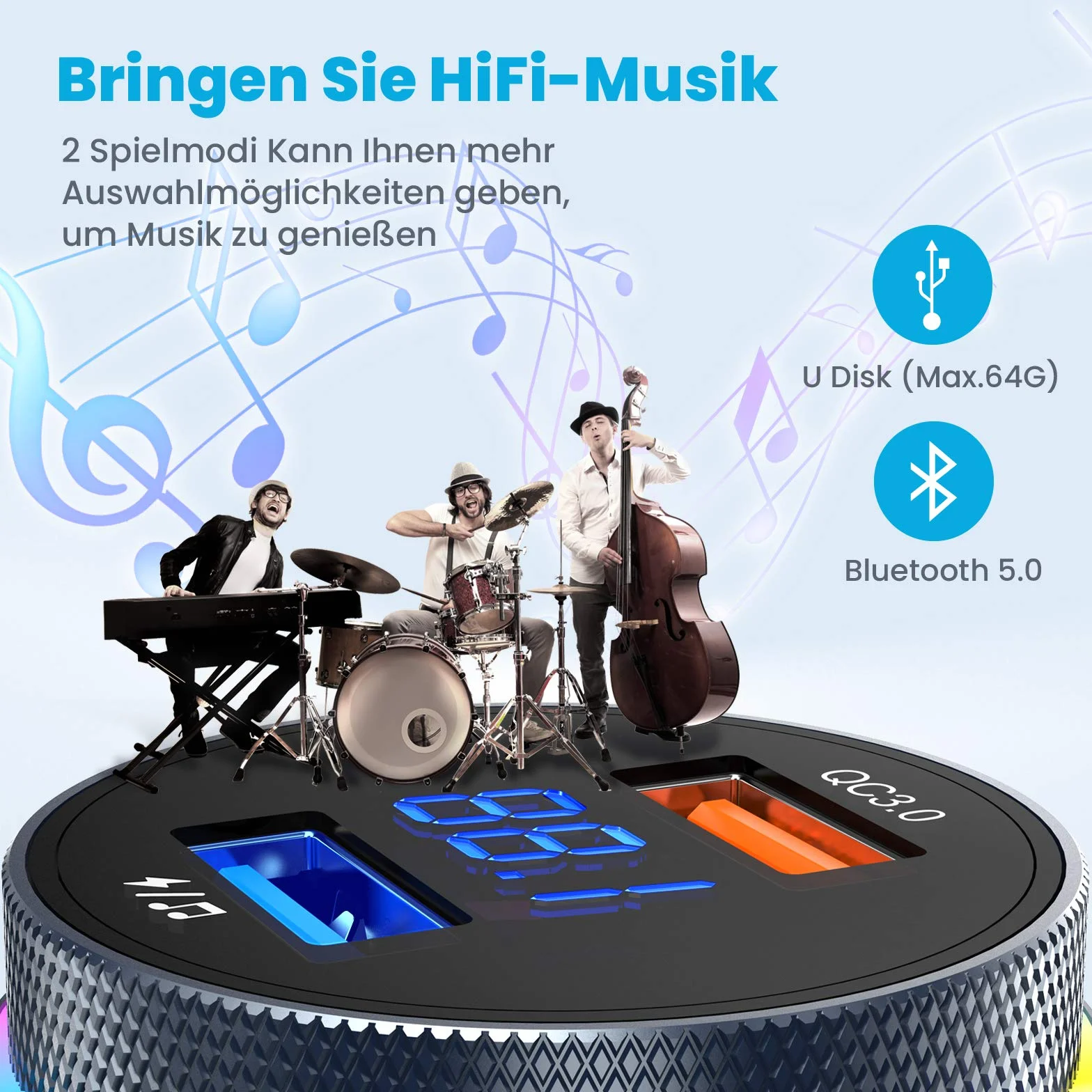 ANSTA Automatyczny nadajnik Bluetooth FM QC3.0 RGB podświetlenie podwójny mikrofon