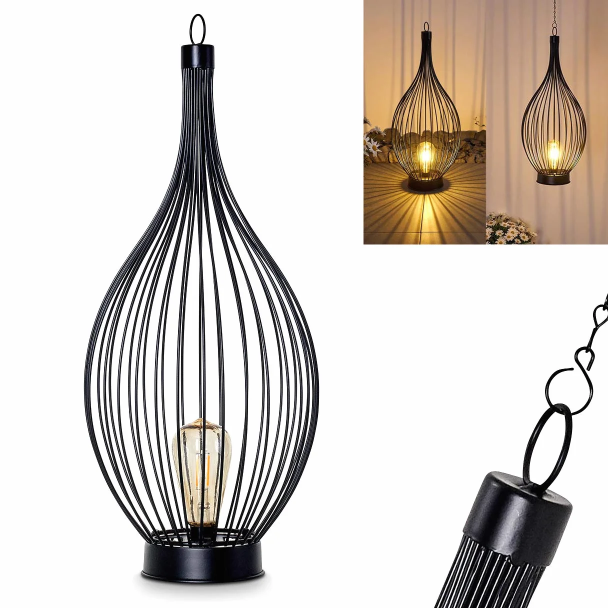 Lampa solarna LED Pasadena z metalu w kolorze czarnym, lampa zewnętrzna z włącznikiem/wyłącznikiem na obudowie, lampa solarna z efektem świetlnym, lampy zewnętrzne z panelem słonecznym i akumulatorem,
