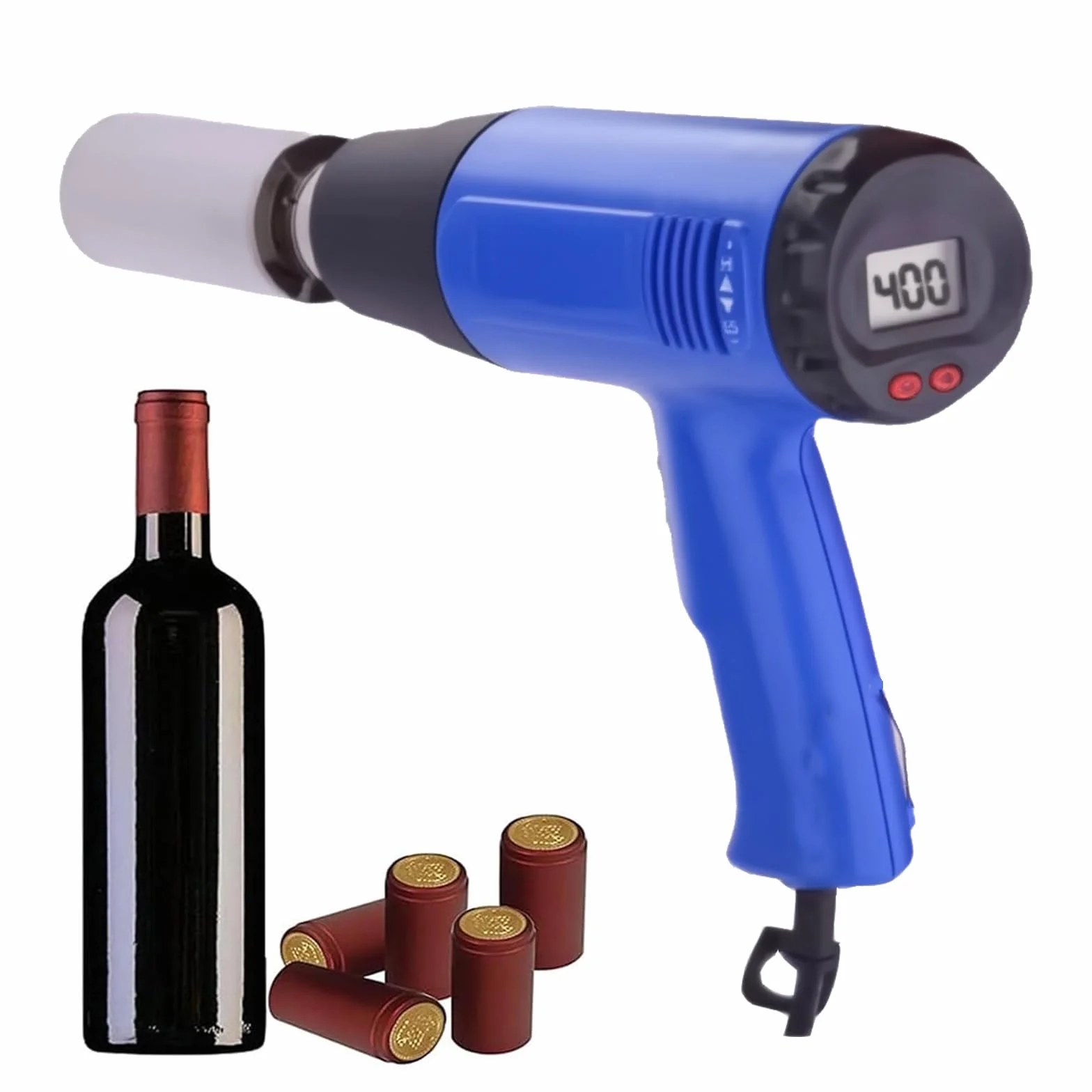 Pistolet termokurczliwy, ręczna maszyna do uszczelniania kapsułek PVC 1800 W z wyświetlaczem LCD, regulacja temperatury 60-600℃ do owijania wina
