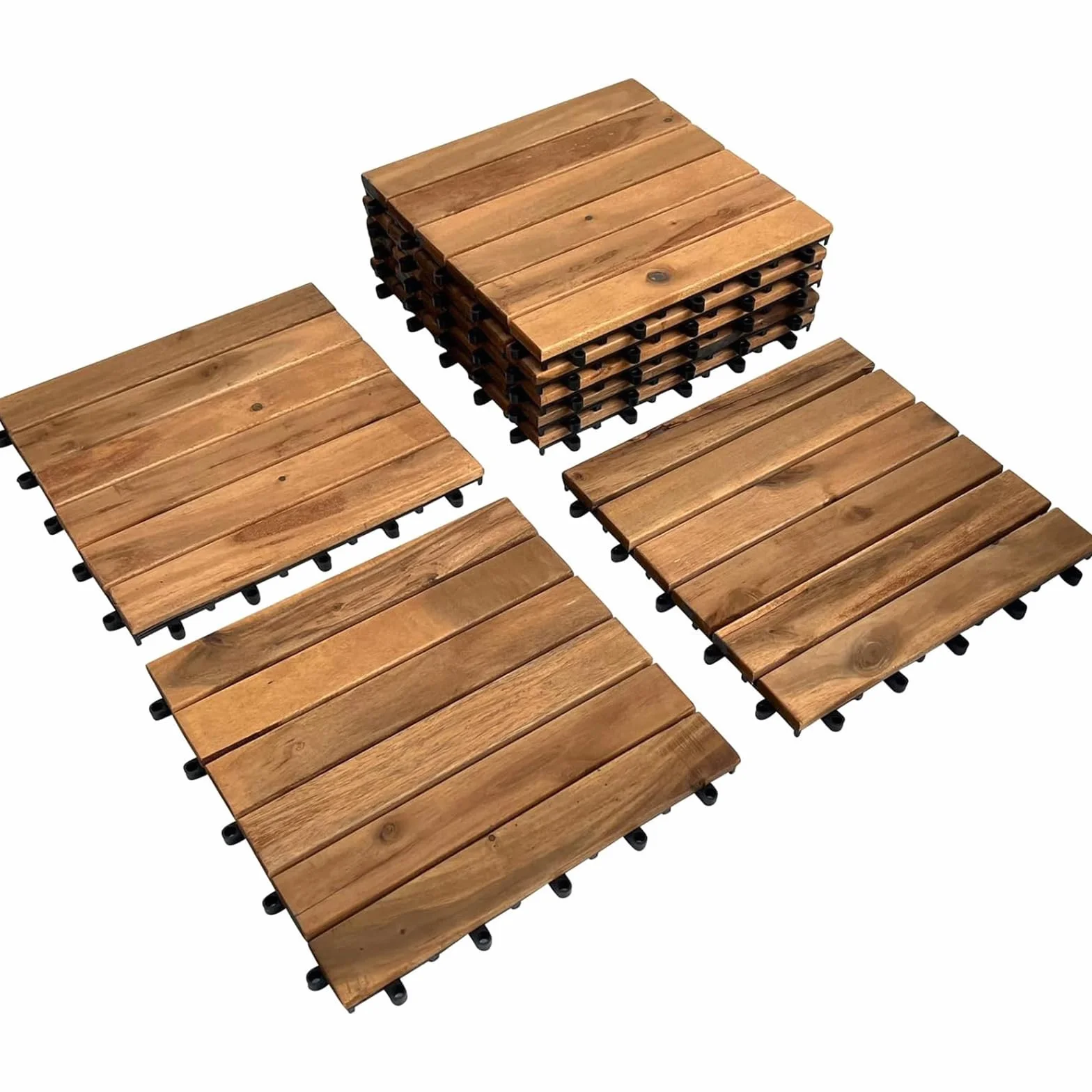 Balkon Bodenbelag 30×30cm Akazien goldenes Teakholz Holzfliesen Terassenboden außen 10 Fliesen 0,9m²