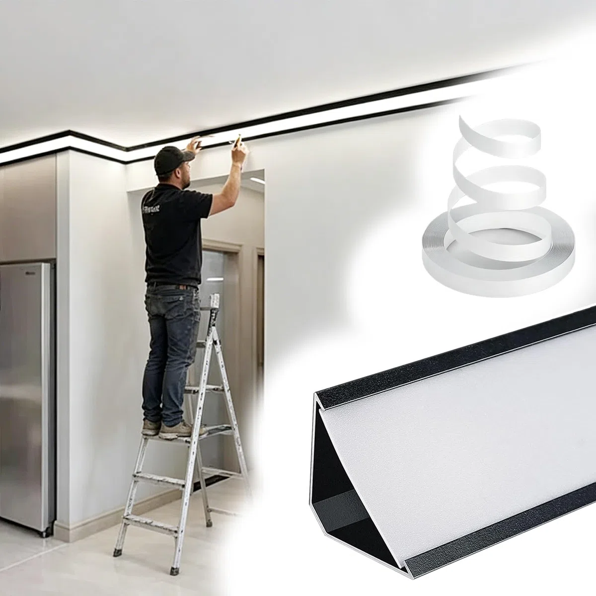 Listwa koronowa LED 30 m z akrylowym dyfuzorem, czarna pośrednia listwa oświetleniowa do dekoracji sufitu i ścian, nowoczesny profil aluminiowy, rozwiązanie do oświetlenia wewnętrznego, stylowe