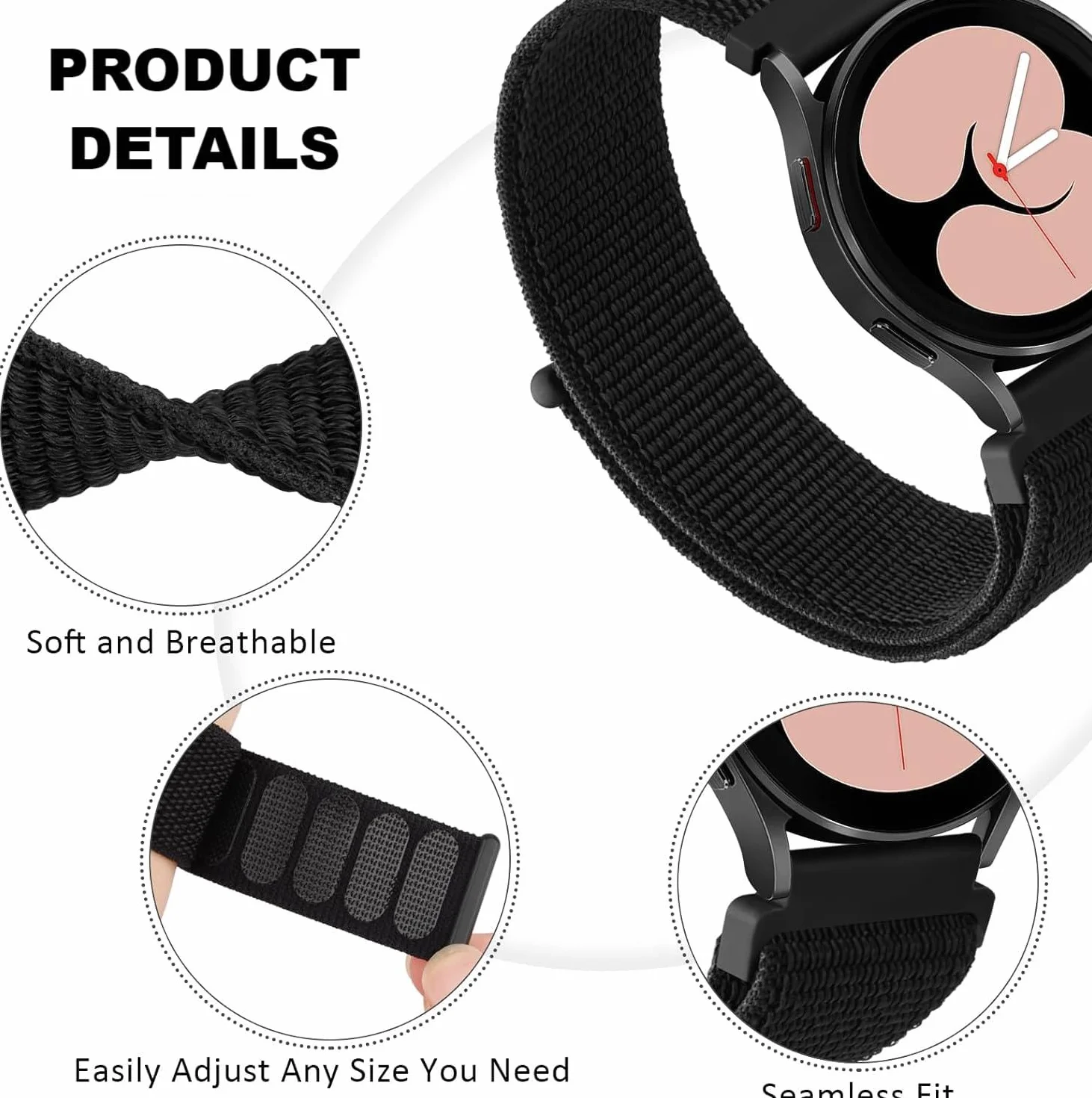 Pasek 20 mm do Amazfit Bip U/U Pro/S/S Lite / 1S/3 Pro/GTR 42 mm/GTS 4/2 Mini/3/2e/Pop Pro/Active 2, regulowany miękki nylonowy pasek do zegarka