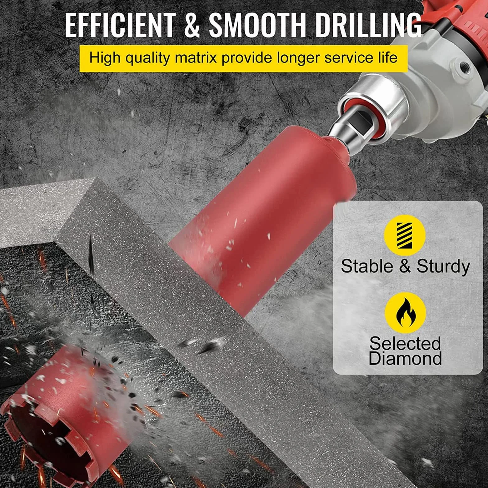 Wiertło mokrego rdzenia diamentowego uniwersalne gwint Solidne wiertło wodne dla betonu marmurowego z cegły Diamentowy stal 450 mm 17,7 cala (76 mm)