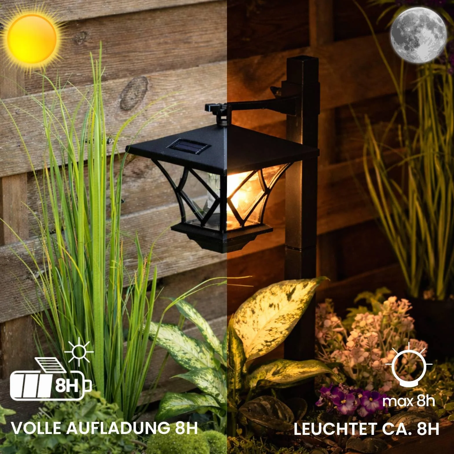 Lumiled Lampa solarna do ogrodu, z ostrzem do wbijania w ziemię, lampa solarna LED do użytku na zewnątrz, ciepła biel, 3000 K, solarna lampa ogrodowa, 150 cm, oświetlenie dróg, dekoracja ogrodowa