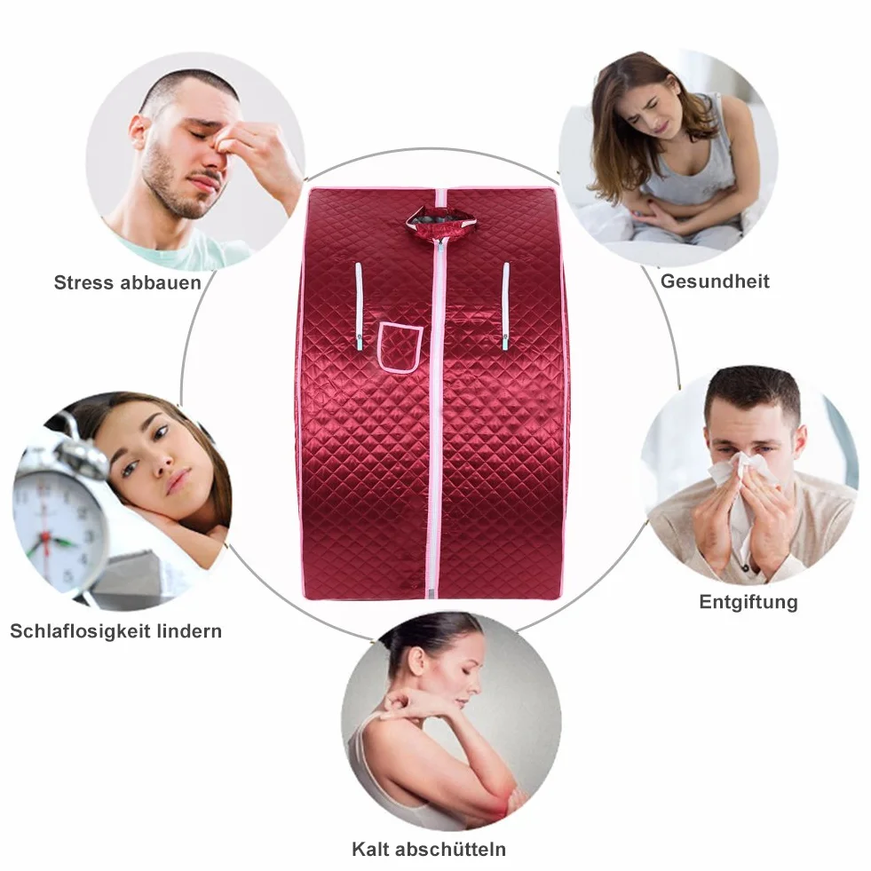 Sauna parowa do domu z namiotem i pilotem, generator pary SPA, 75x35x25 cm, czerwona