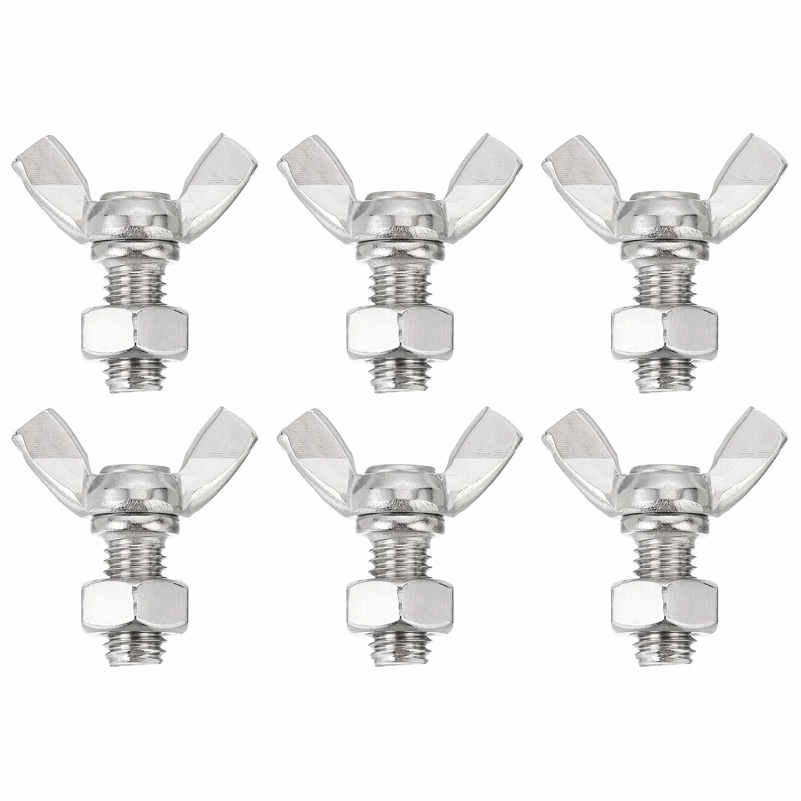 QUARKZMAN 6 szt. Śruby motylkowe skrzydełka M8-1,25 x 16 mm z 6 nakrętkami, 304 śruby ze stali nierdzewnej, śruby motylkowe ręczne z łbem motylkowym