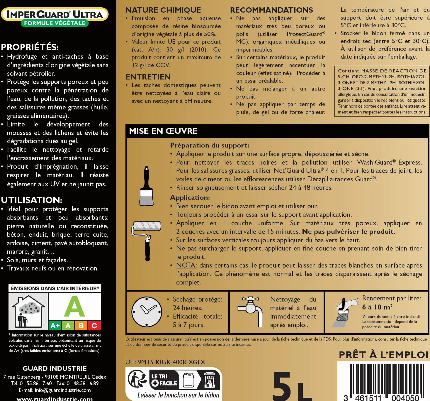 ImperGuard Ultra Formuła Roślinna - Hydroizolacja Super Anti-Stain Biobaza Bezbarwna, wodoodporna, odporna na olej - Wszystkie kamienie - Beton, Trawertyn, Cegła, Granit, Marmur... - Antypoślizgowa -5 -50m2